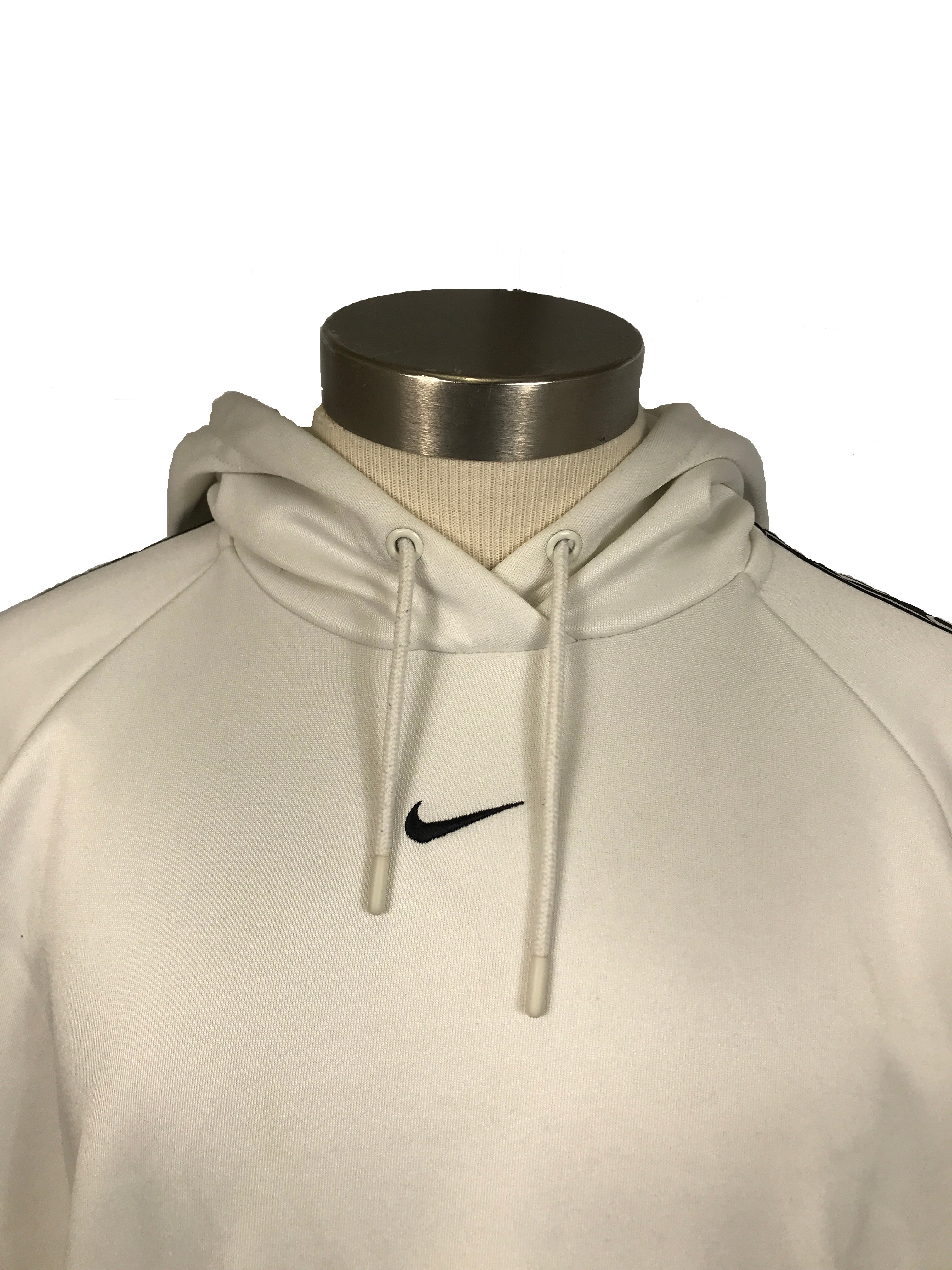 White Nike Embroidered Hooded Sweatshirt Unisex Large