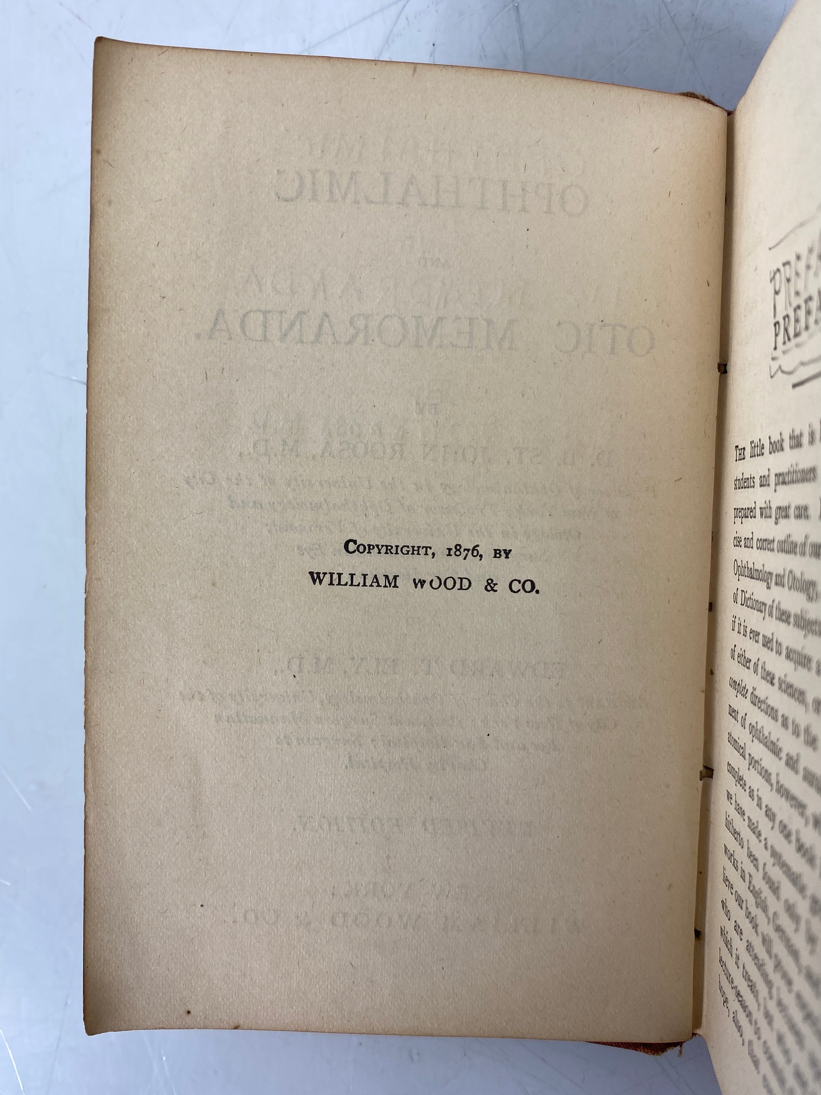 Ophthalmic and Otic Memoranda D.B. St. John Roosa 1876 Antique Pocket Manual