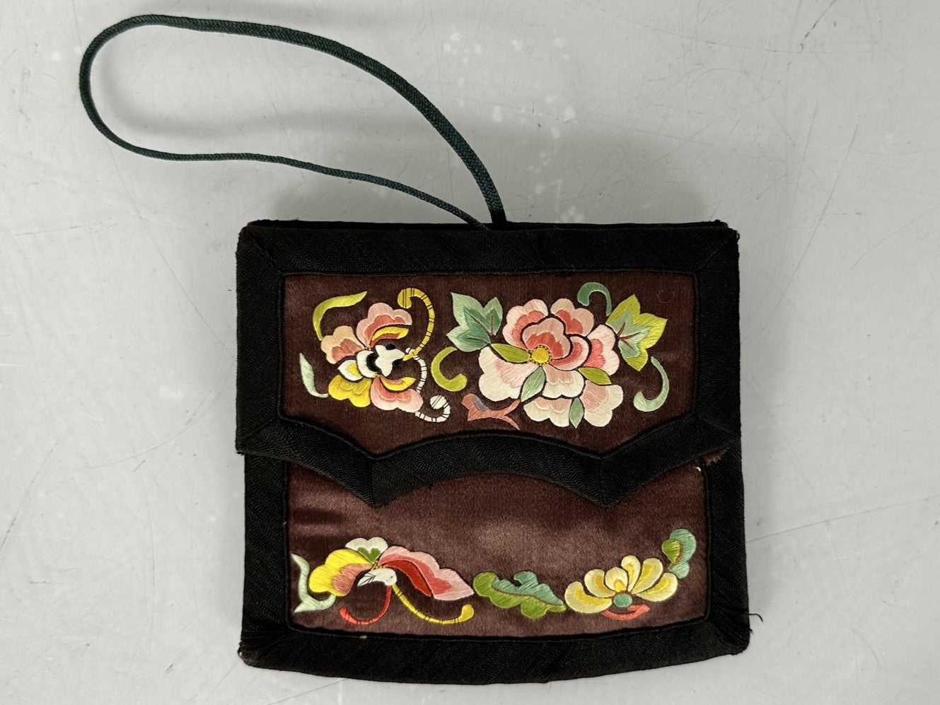 Antique Black and Brown Embroidered Coin Purse