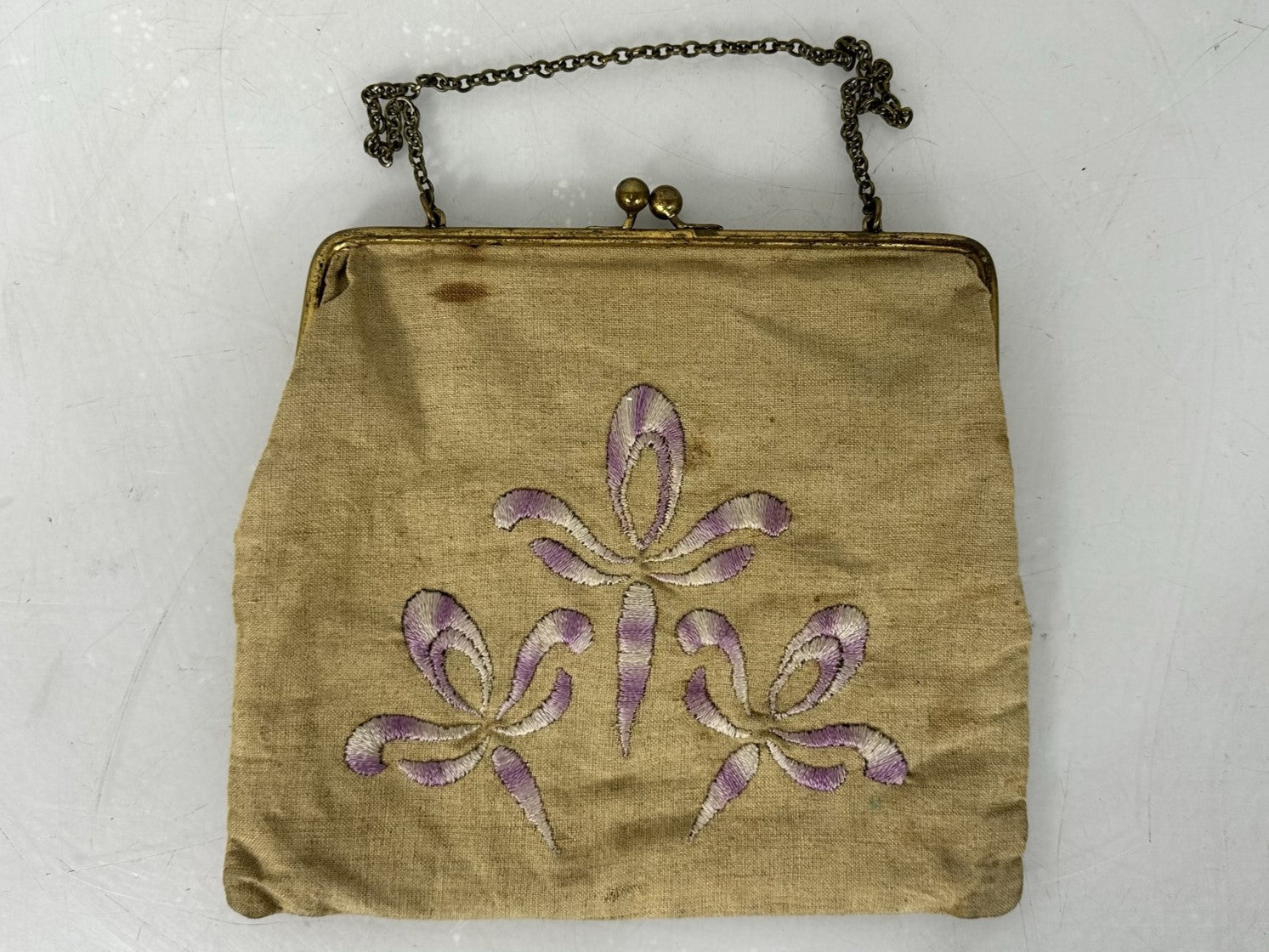 Antique Tan Embroidered Clutch Handbag