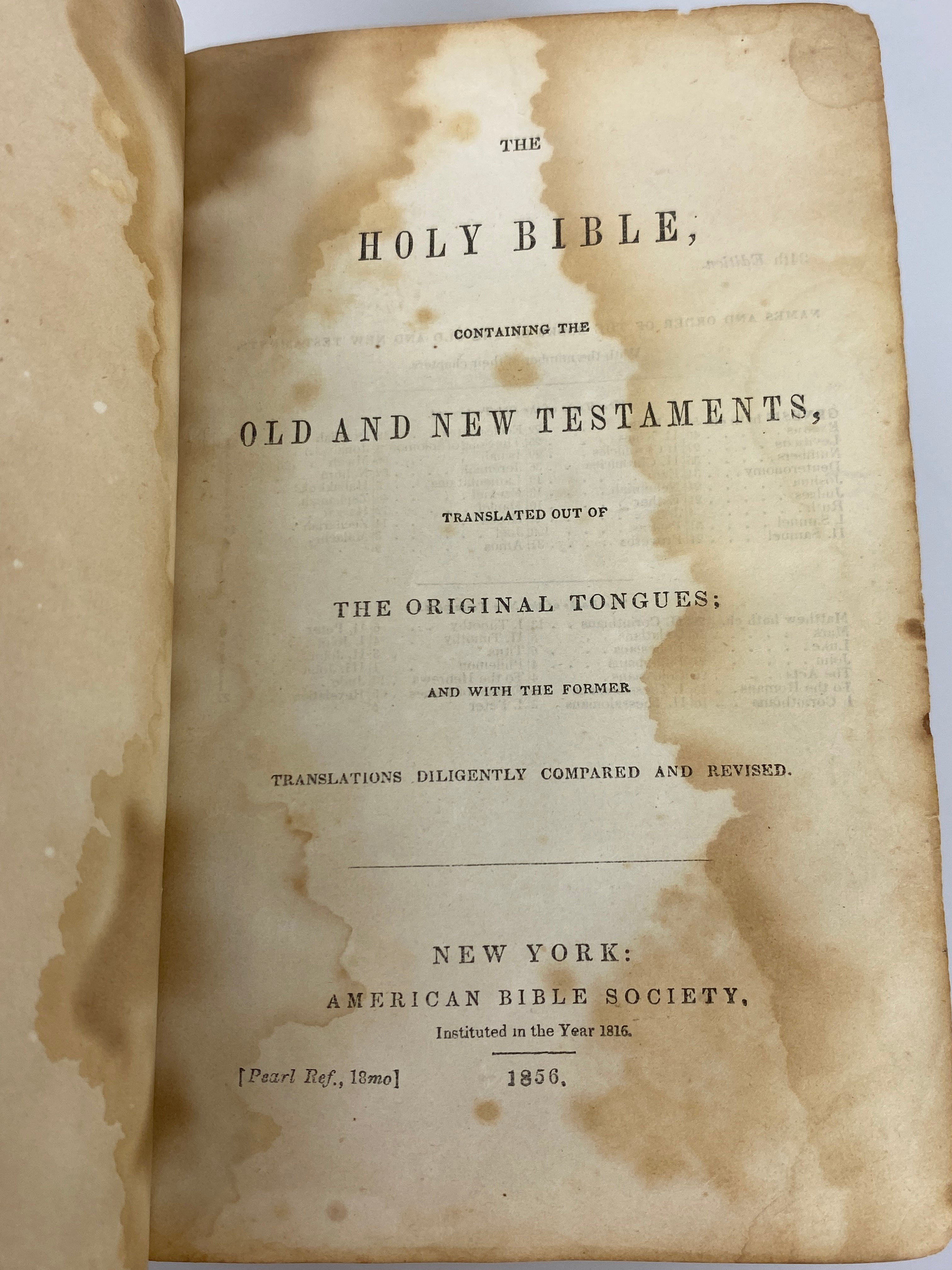 The Holy Bible Old & New Testaments 1856 American Bible Society Antique HC