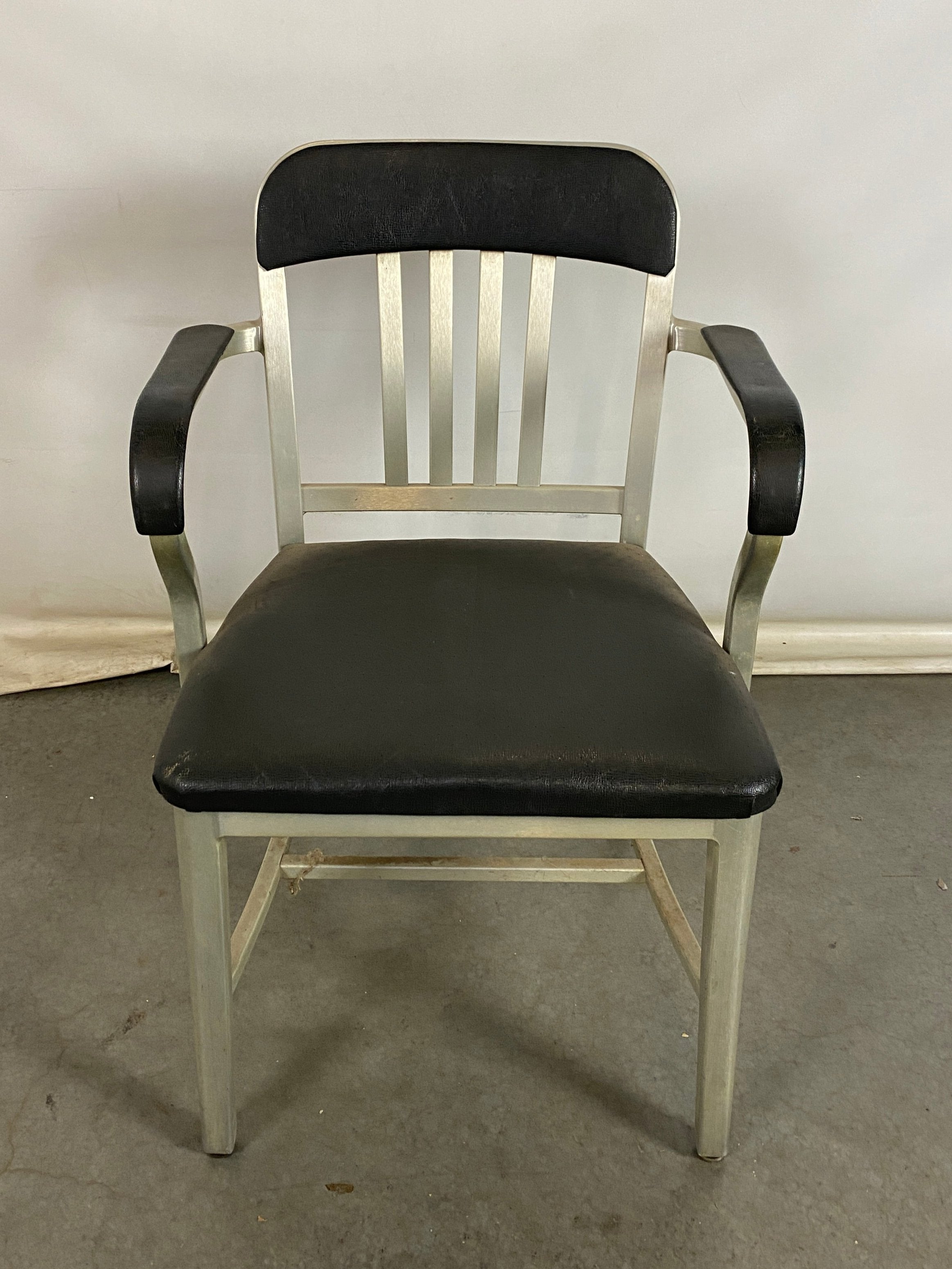 Metal Chair with Black Leather Upholstery