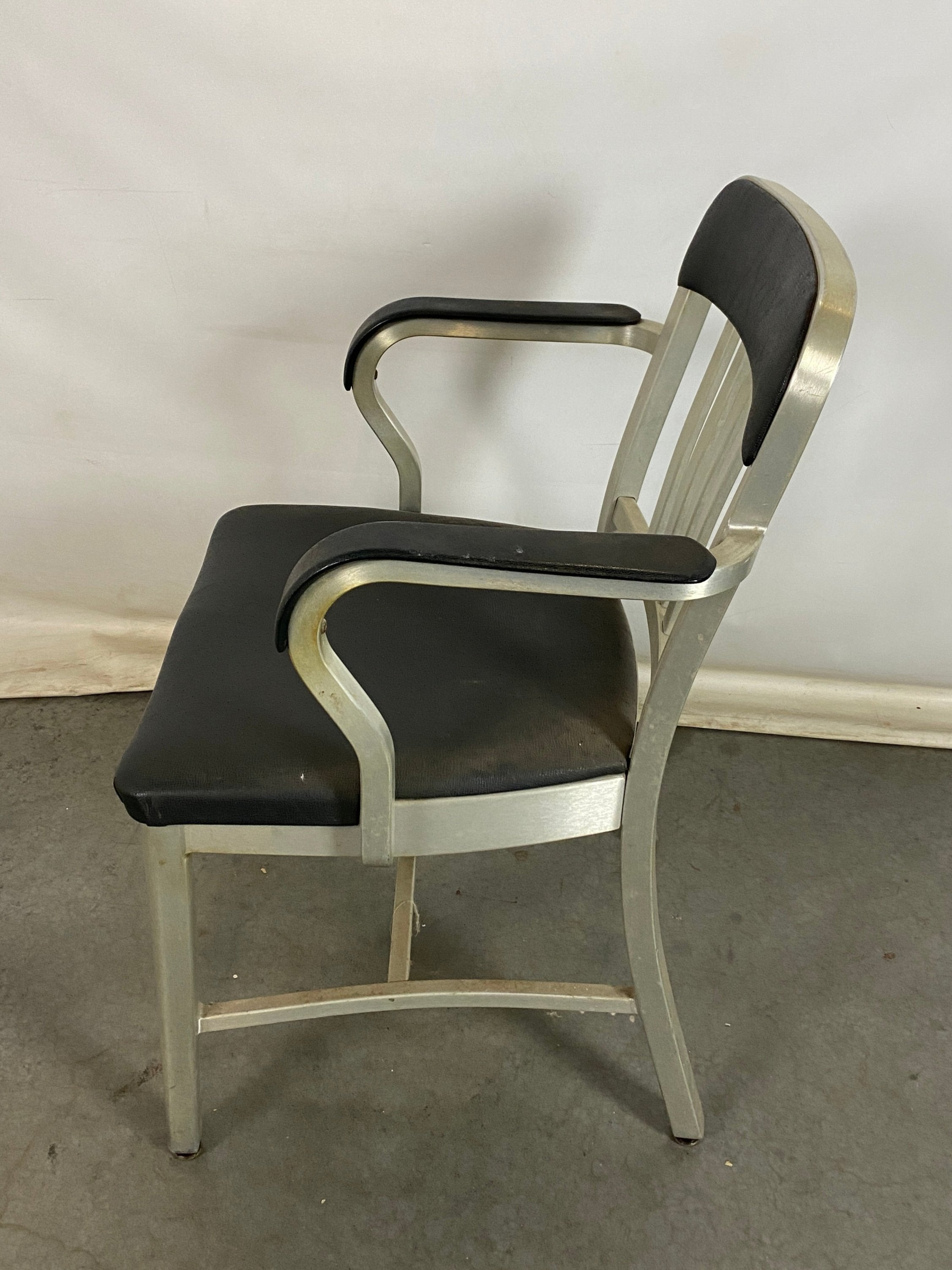 Metal Chair with Black Leather Upholstery