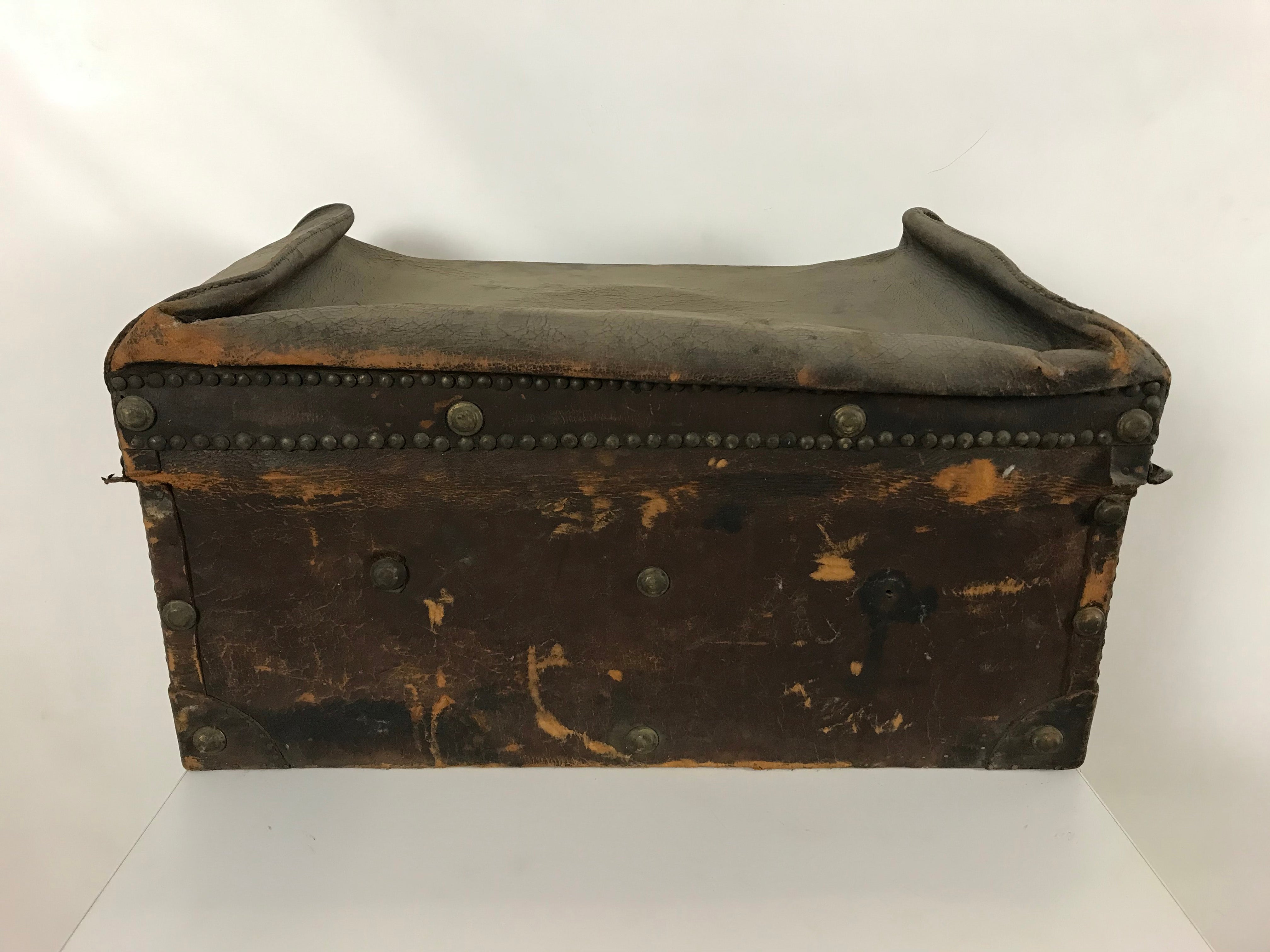 Antique Leather Covered Wood Trunk