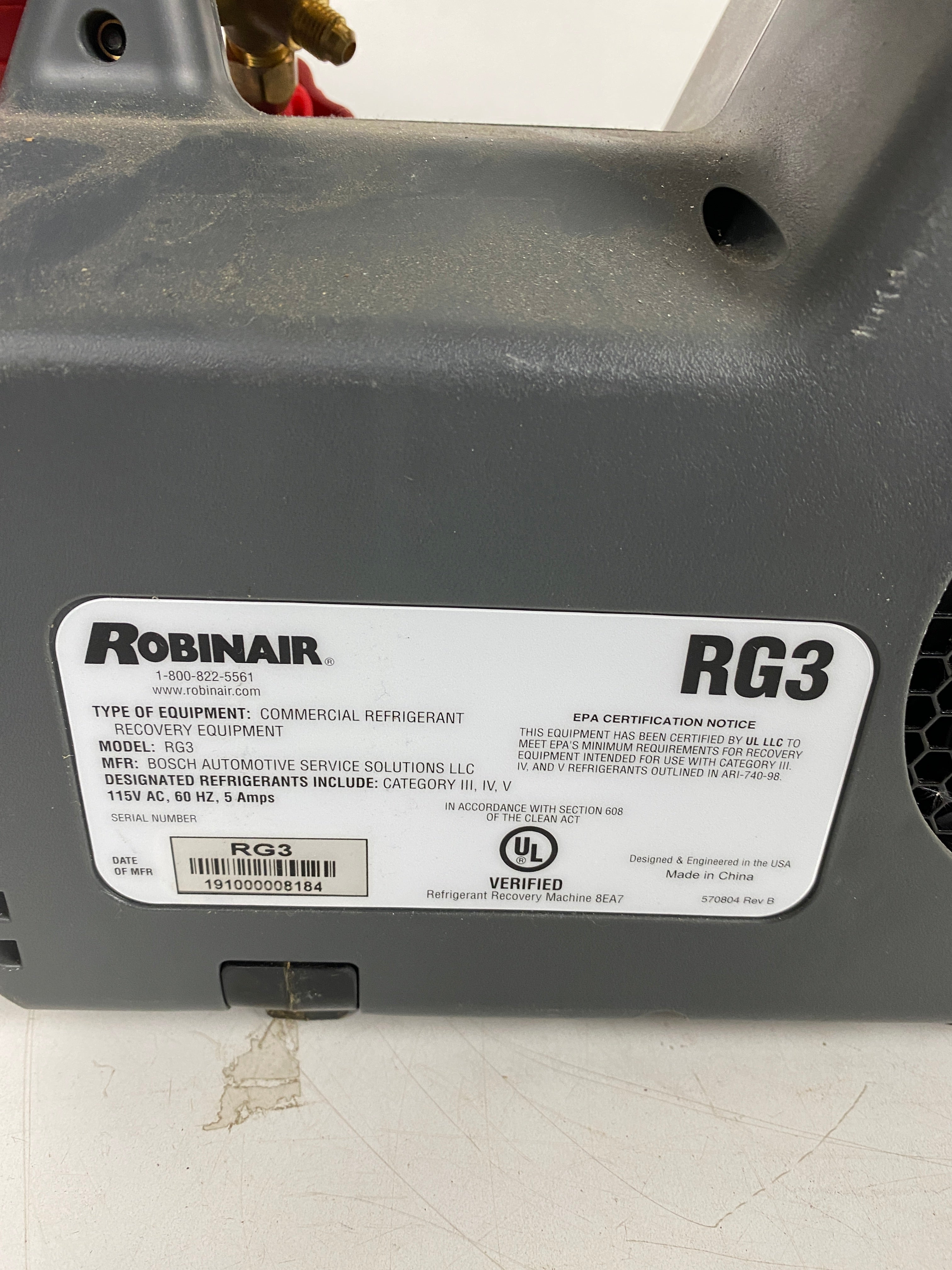 Robinair RG3 Portable Refrigerant Recovery Machine