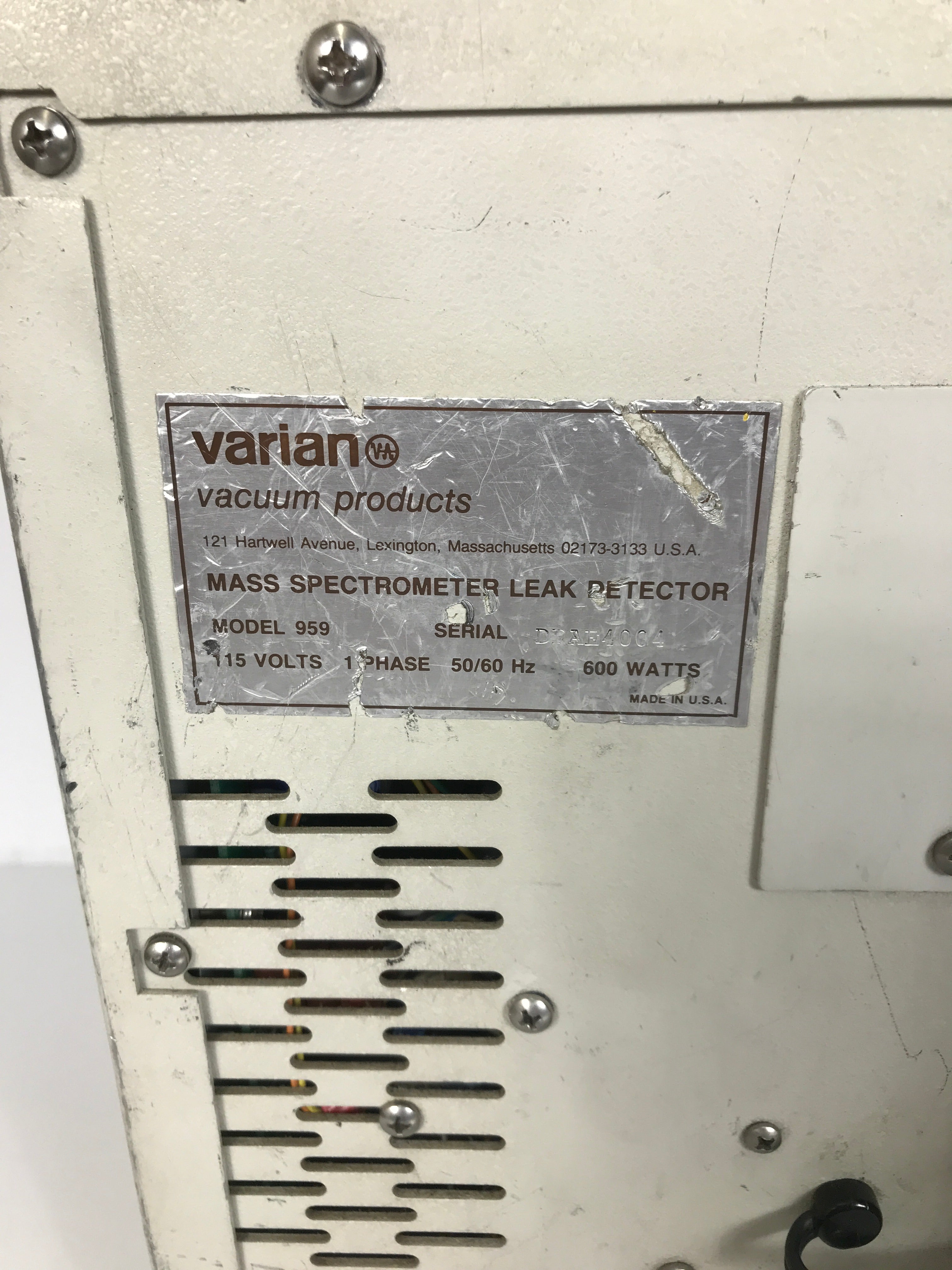 Varian Porta-Test Mass Spectrometer Leak Detector Turbo 959-50