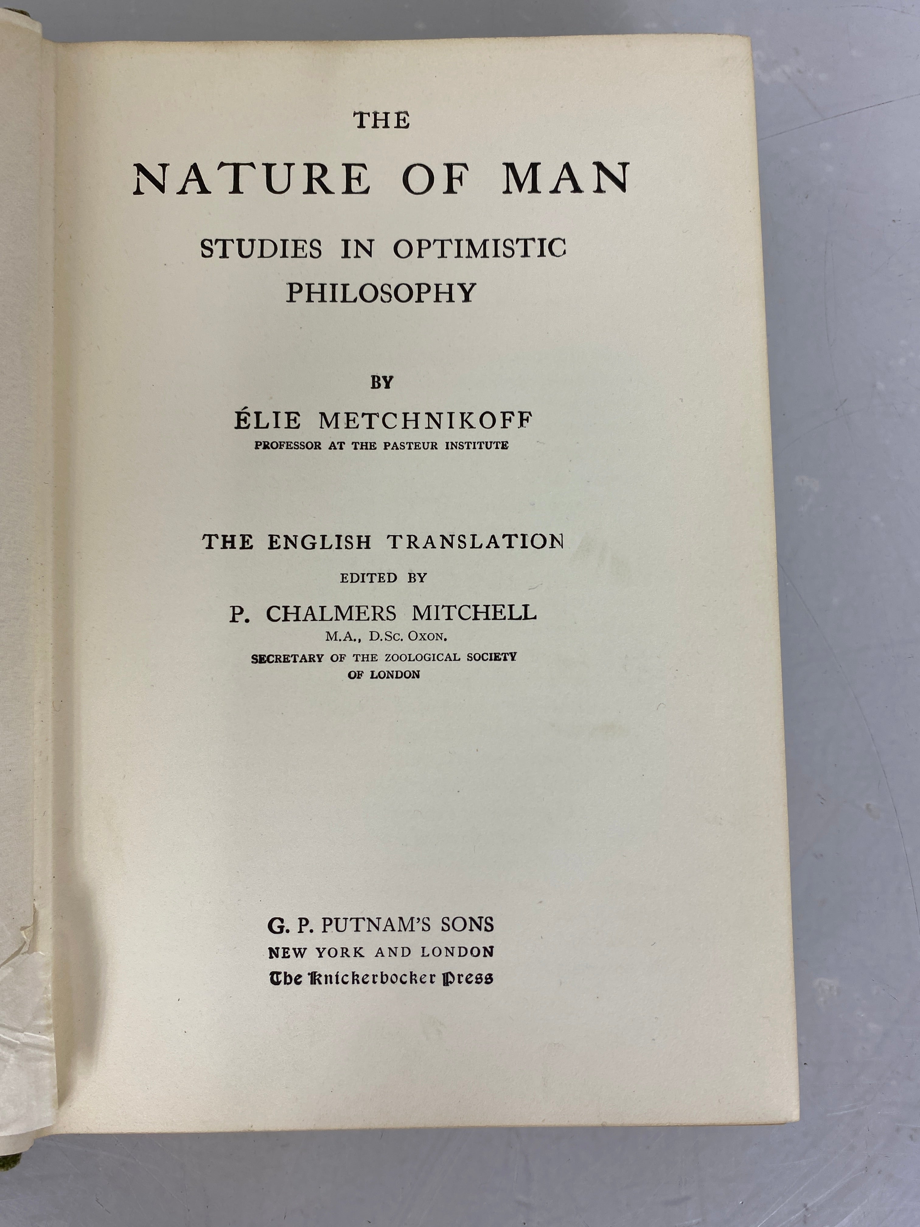 The Nature of Man by Elie Metchnikoff  1903 HC
