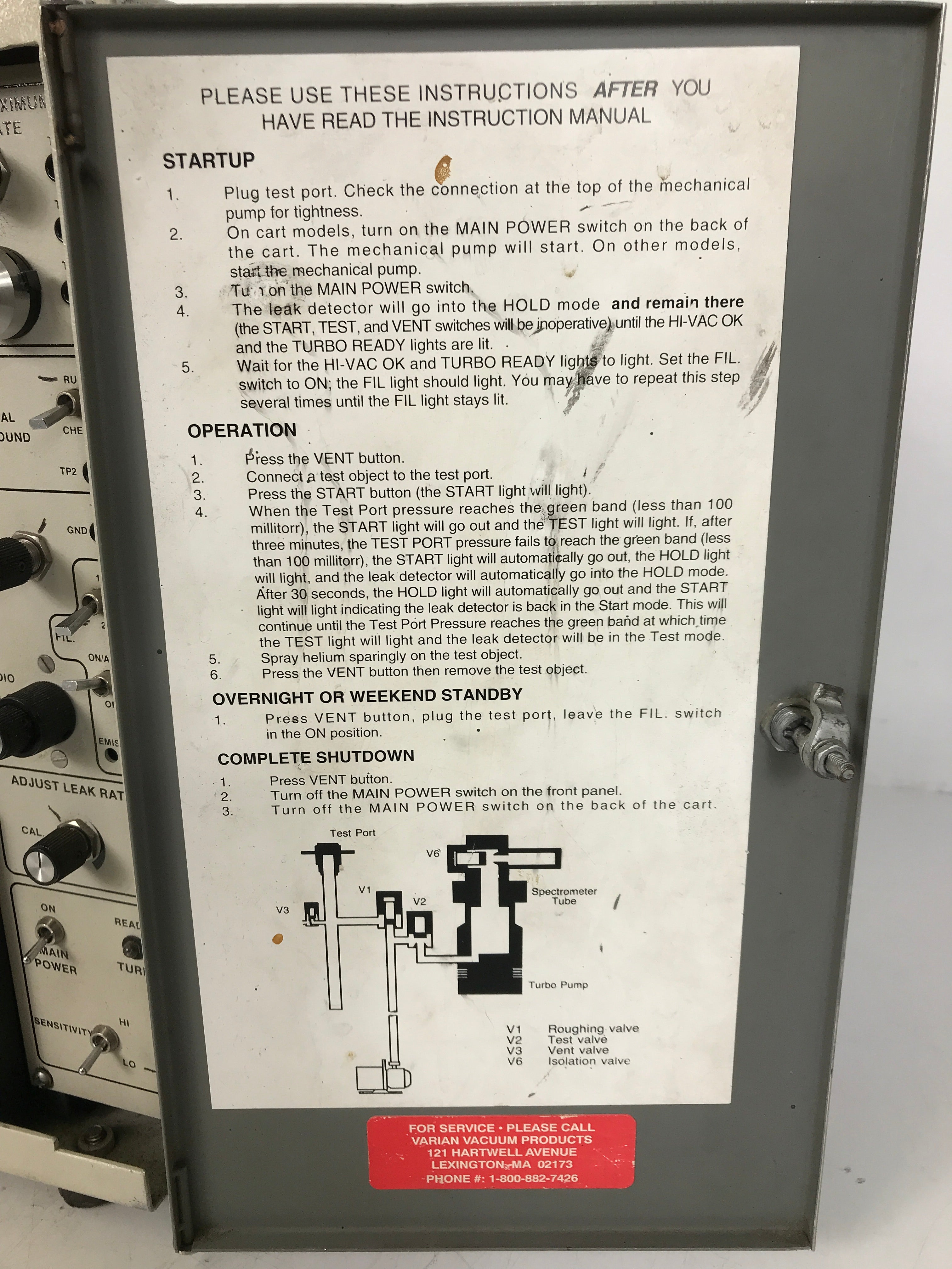 Varian Porta-Test Mass Spectrometer Leak Detector Turbo 959-50