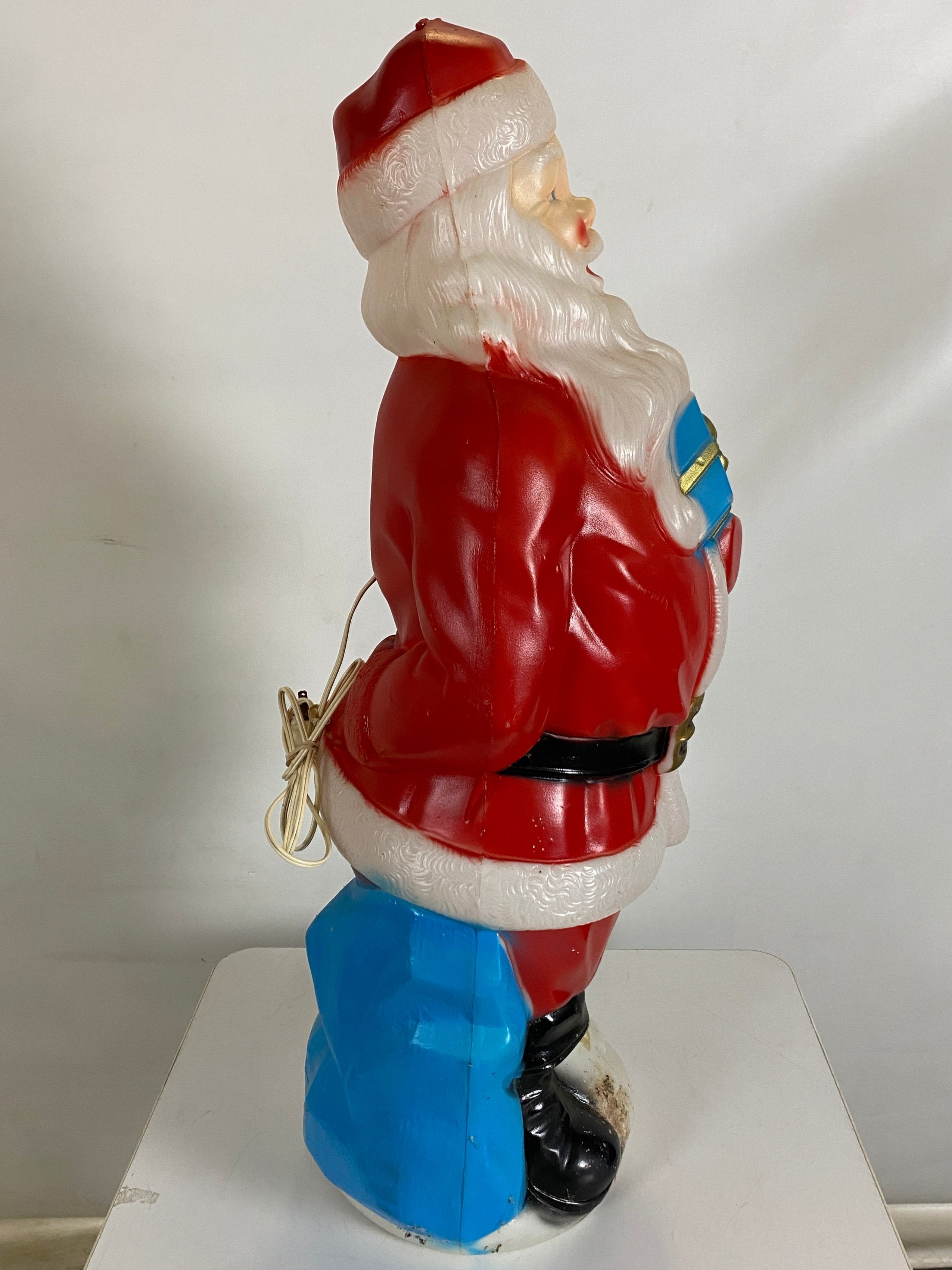 1971 Santa with Blue Present 33" Plastic Blow Mold by Empire Plastic Corp.