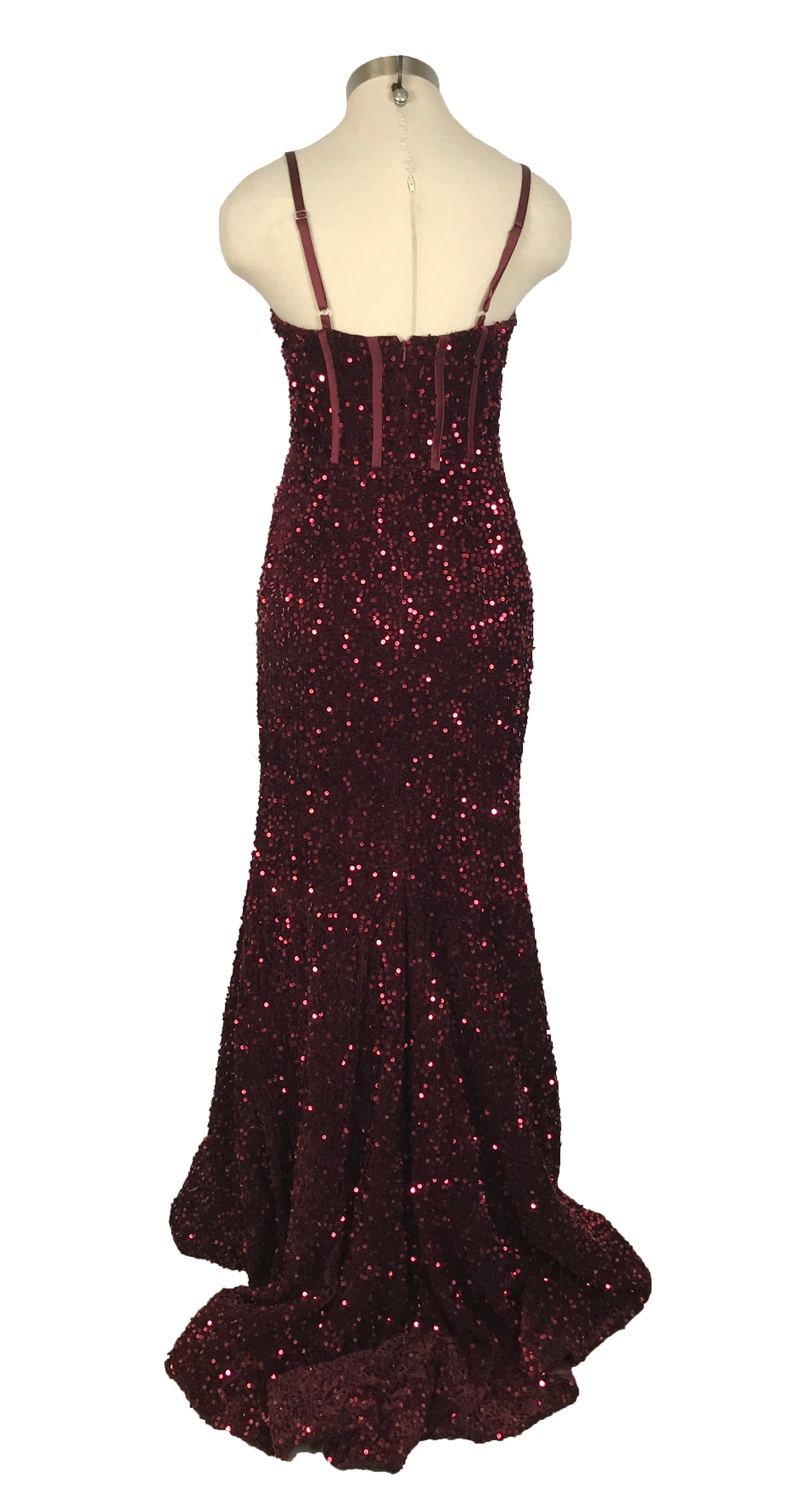 Pomuyoo Burgundy Sequined Prom Dress Women's Size 8