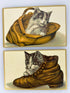 Lot of 2 Antique Embossed Cat in Boot & In Bag with Gilt Frames c1910 unposted