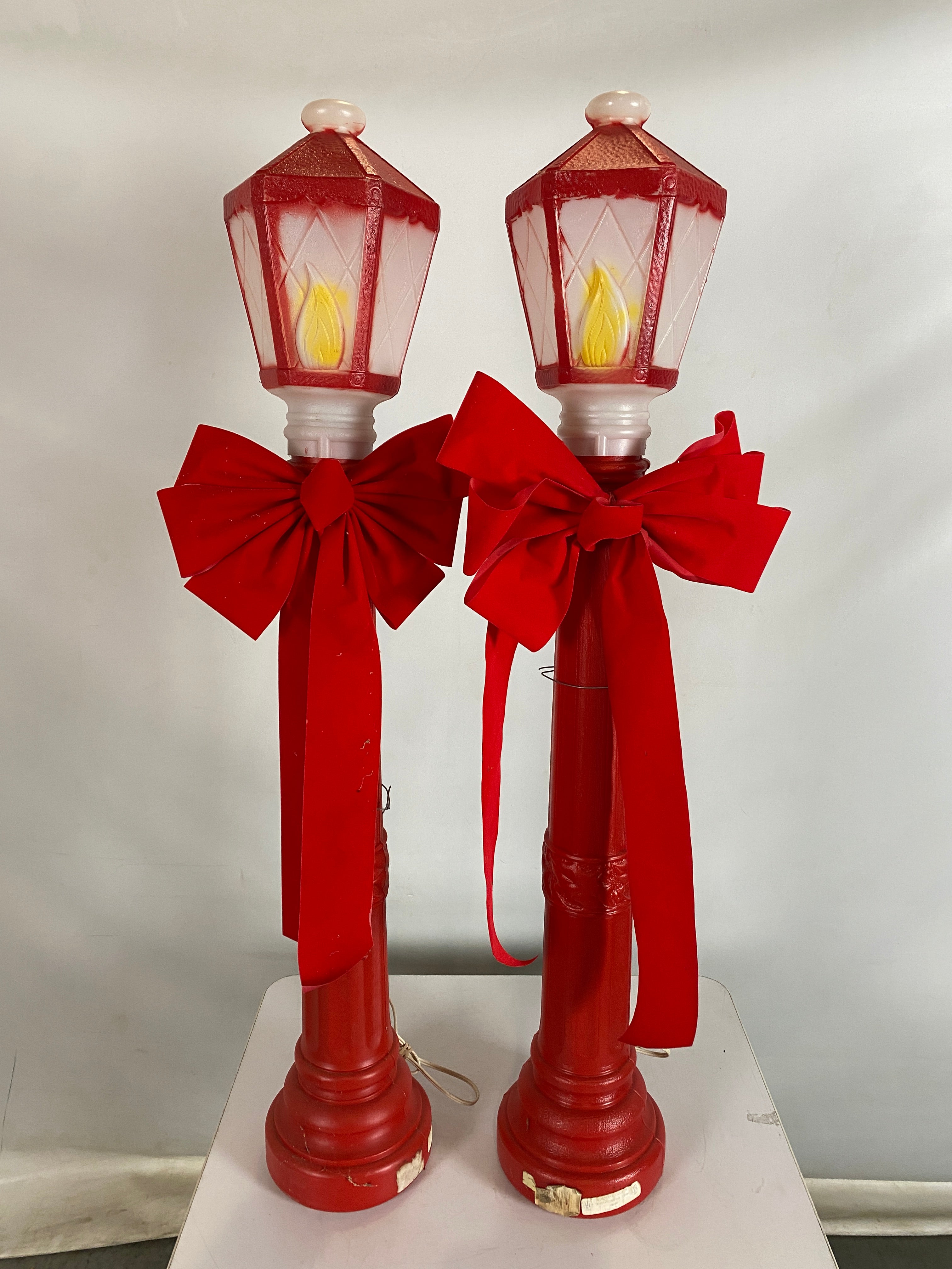 1969 Pair of Red Lamp Posts 38" Plastic Blow Mold by Empire Plastic Corp.