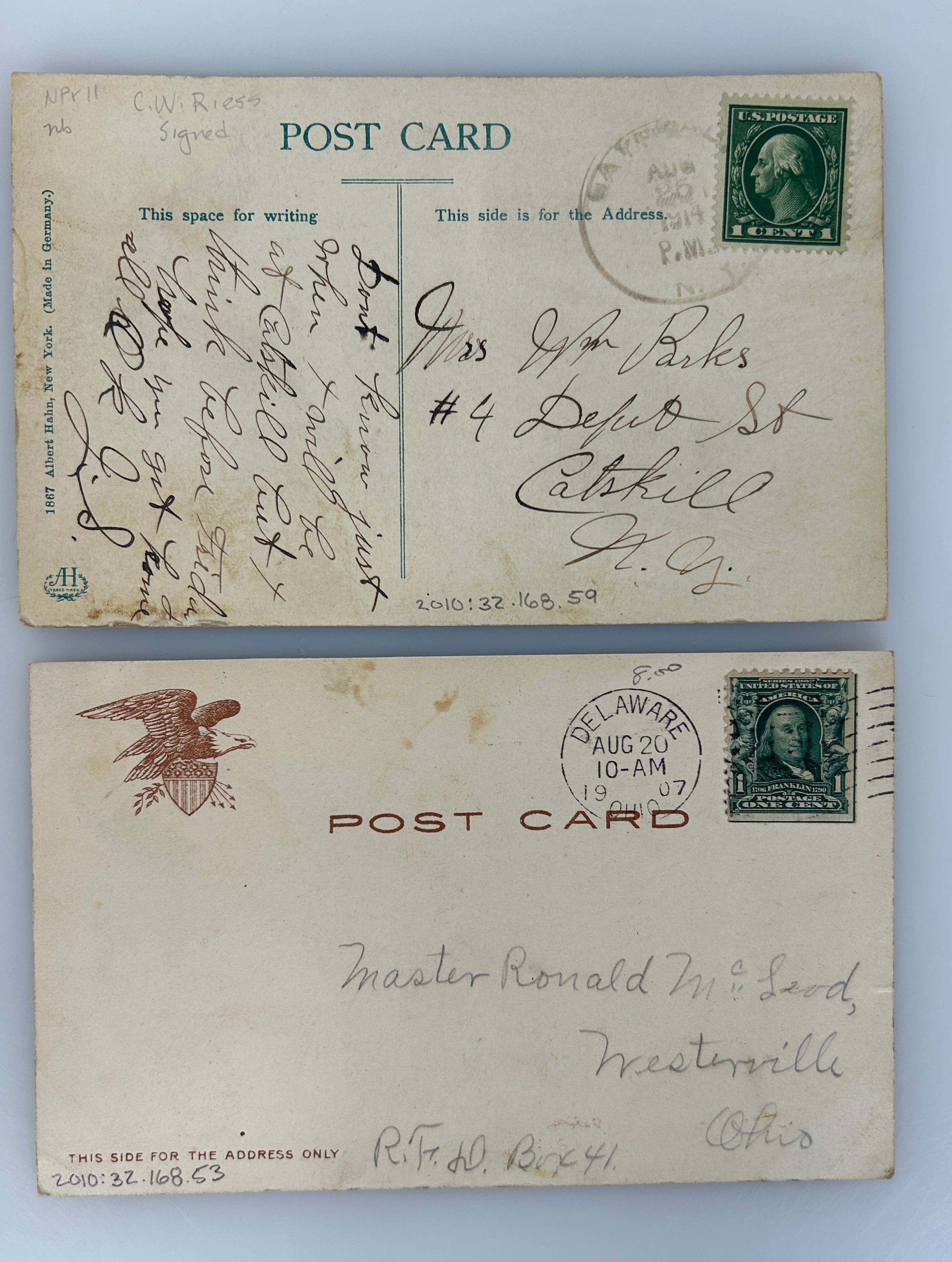 Lot of 2 Antique Anthropomorphic Cat Postcards Posted 1907 & 1914
