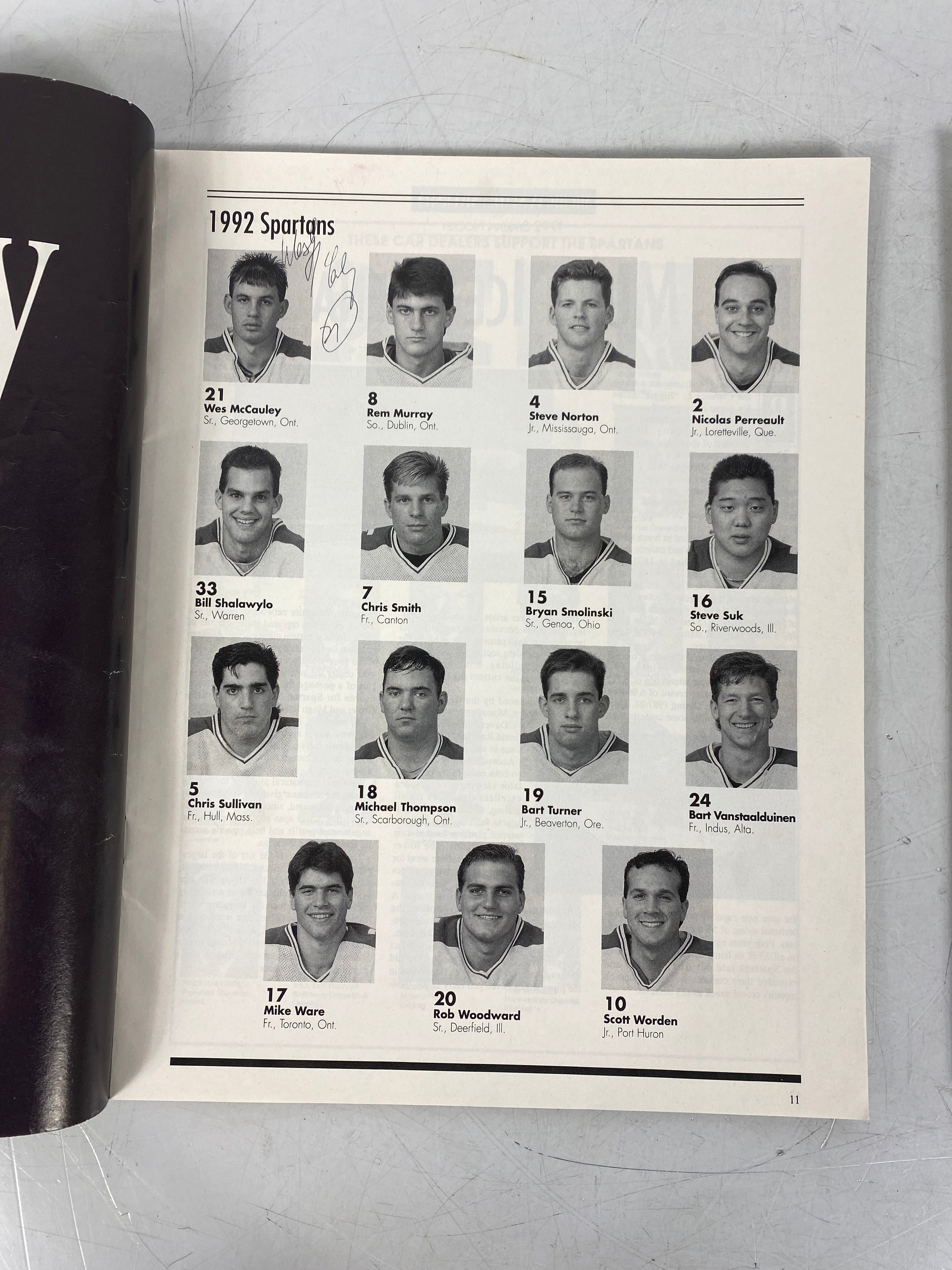 MSU Hockey Program vs Notre Dame Wes McCauley *signed* 1993