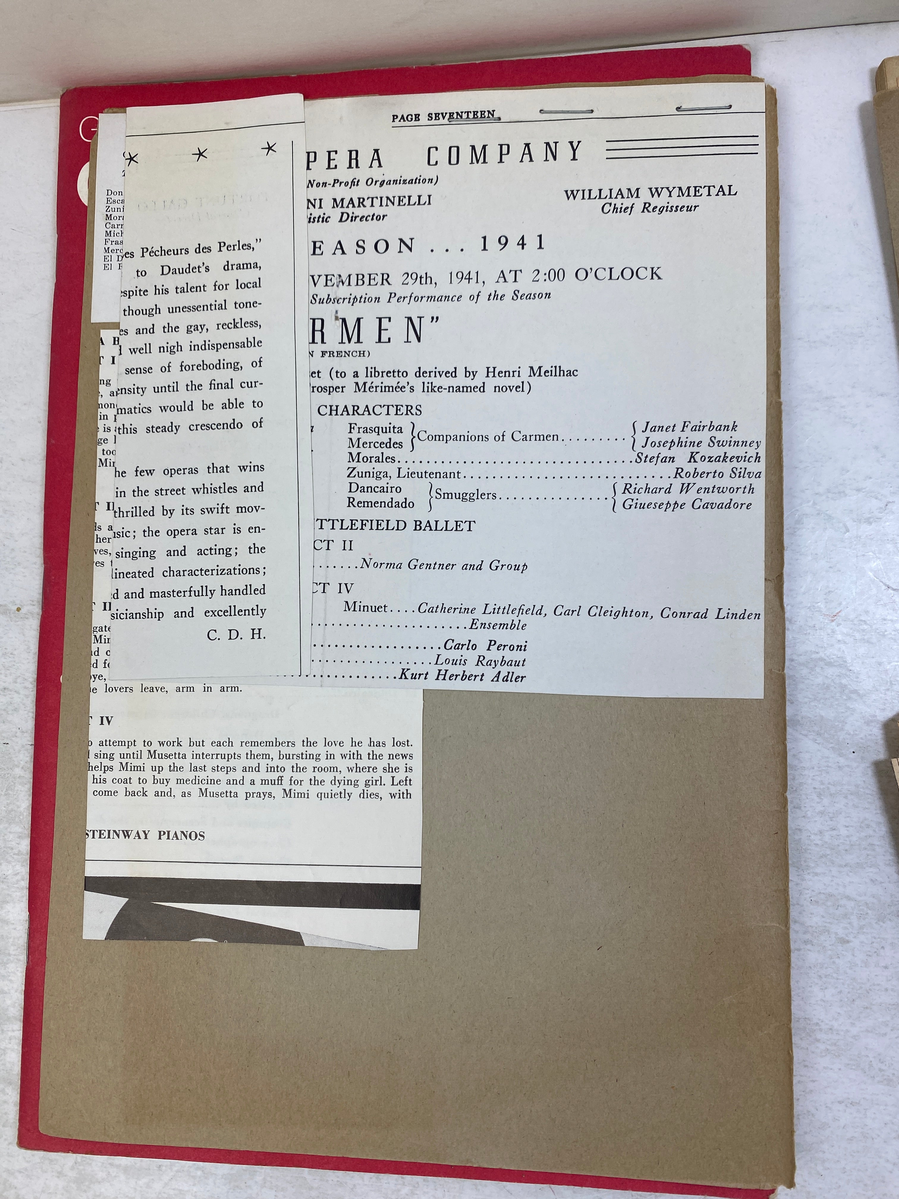 Lot of 5 Vintage Opera Programs Carmen w/ ephemera