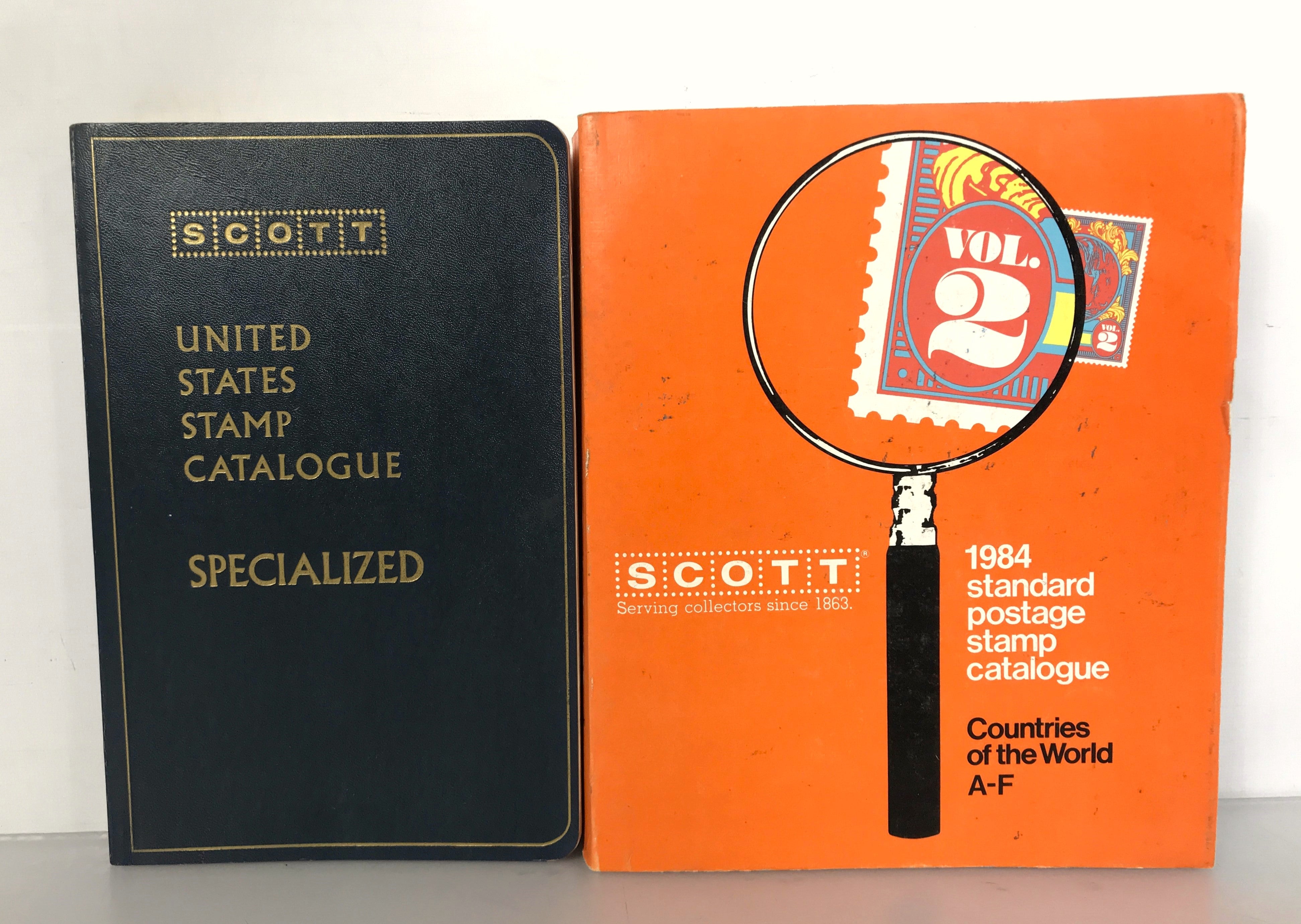 Lot of 2 Scott Stamp Catalogues: United States Specialized (1974) and 1984 Vol 2 Countries of the World A-F SC