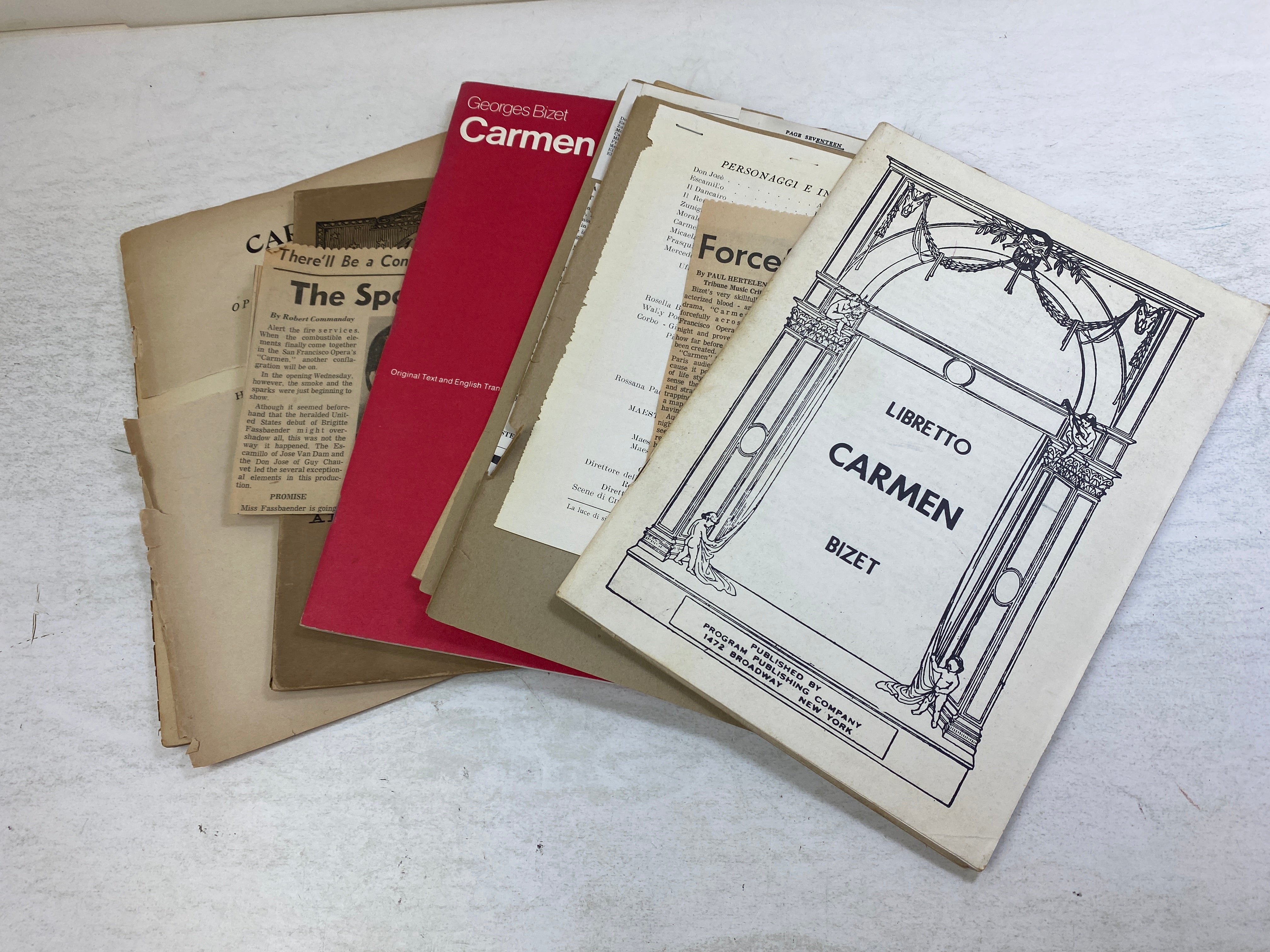 Lot of 5 Vintage Opera Programs Carmen w/ ephemera