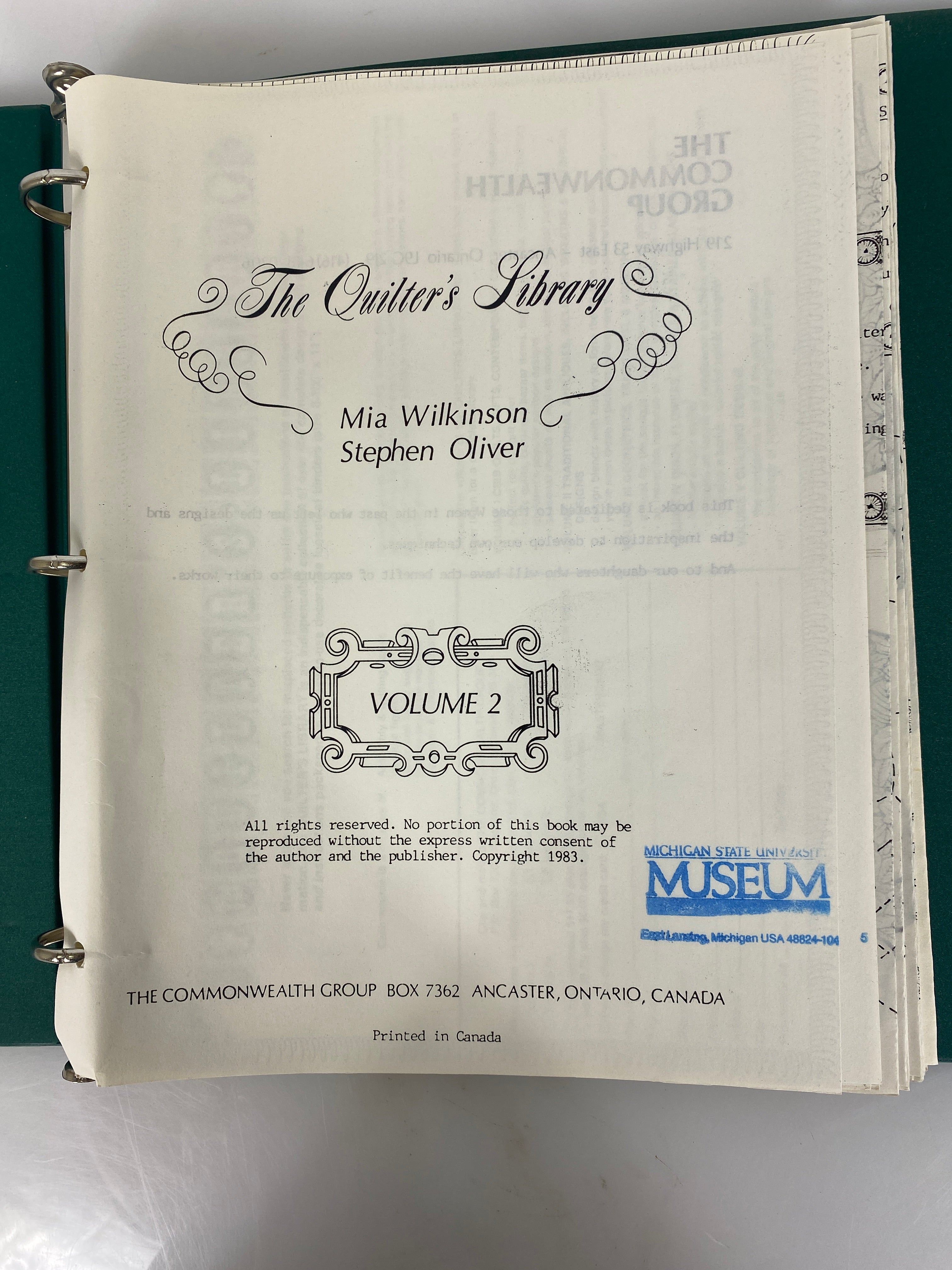 Quilter's Library Volume 2 Wilkinson Oliver 1983