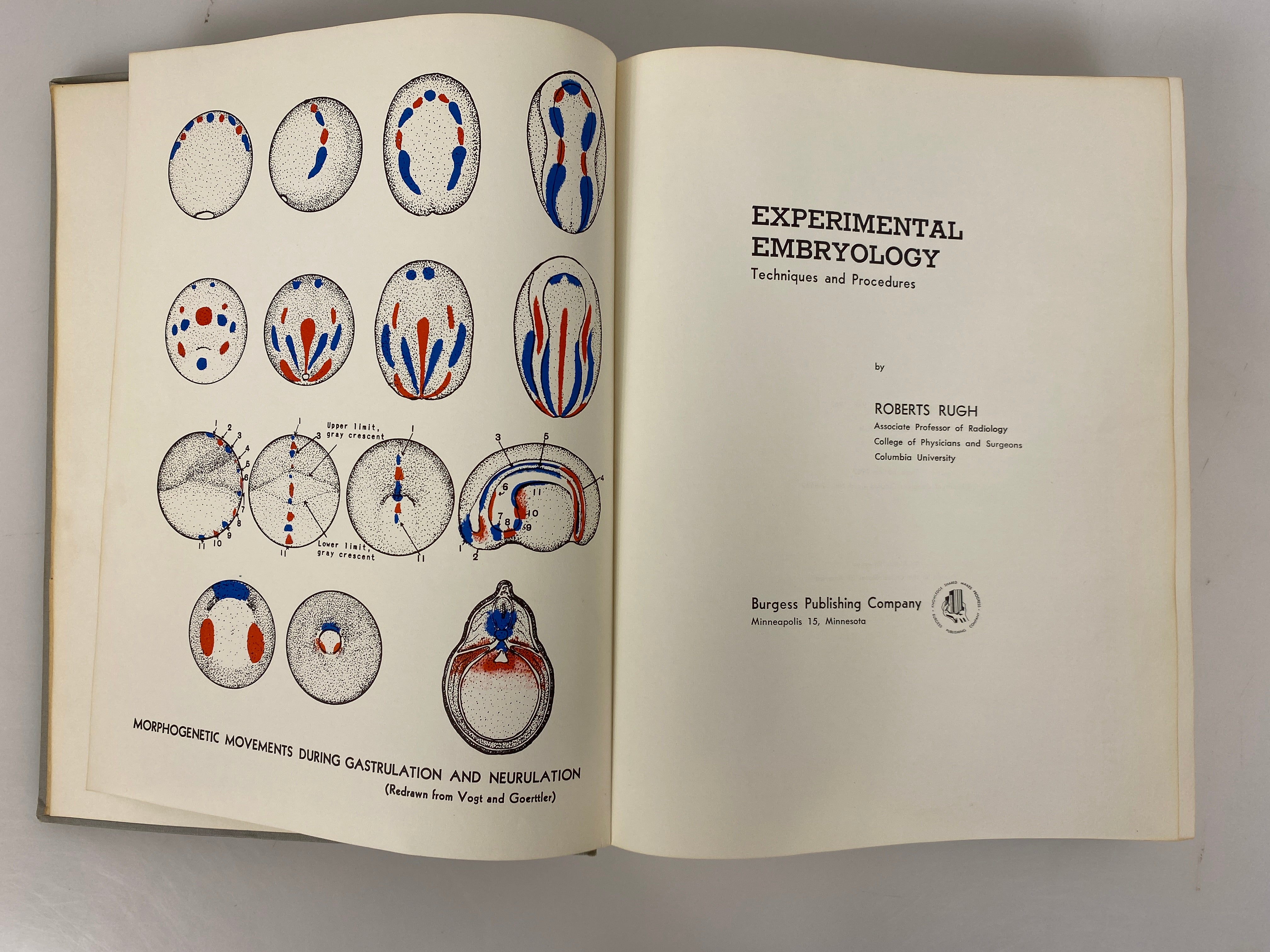 Experimental Embryology by Roberts Rugh 1962 Third Edition HC