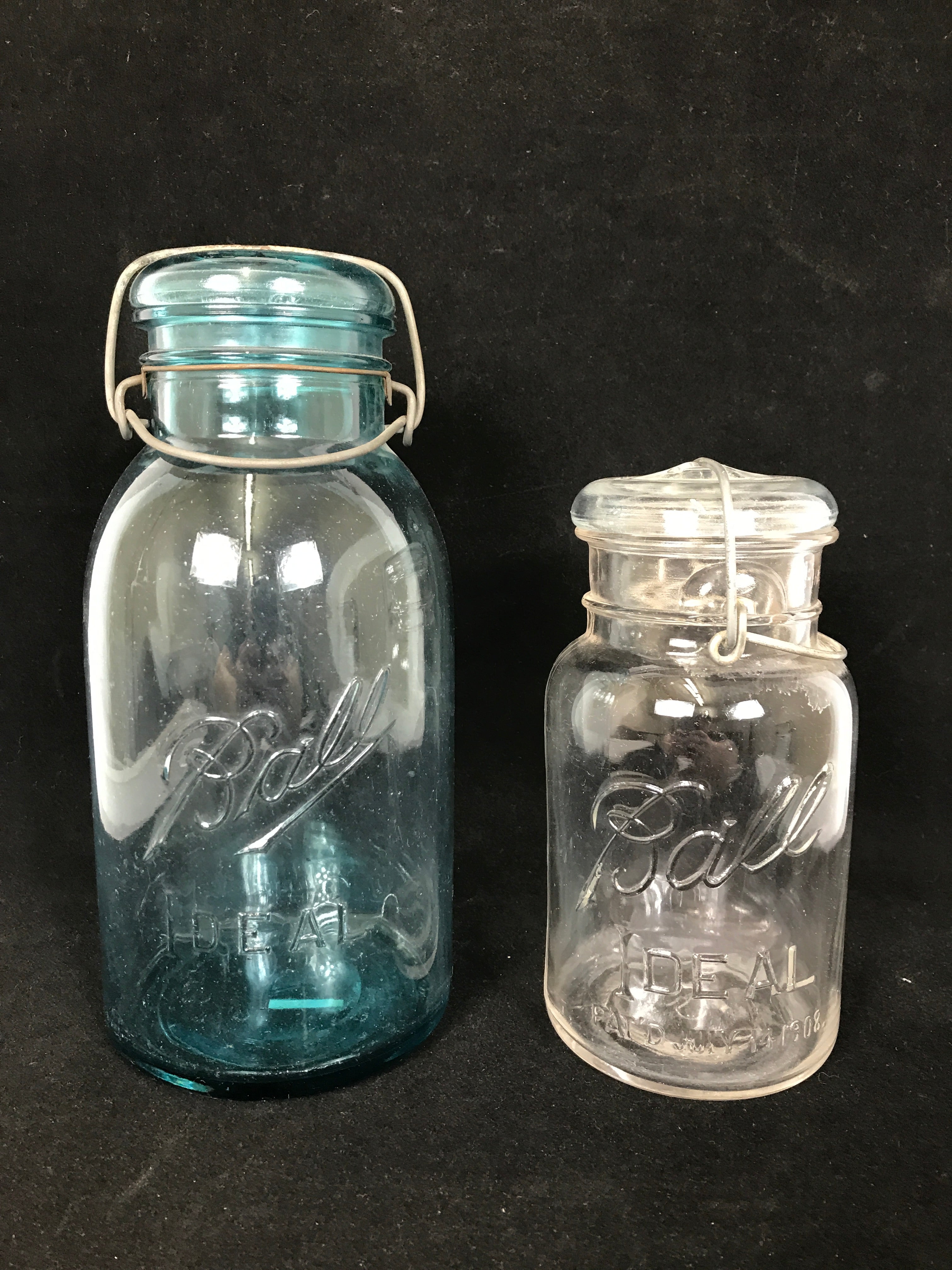 Pair of Antique Ball Mason Jars with Glass Lids & Wire Bails