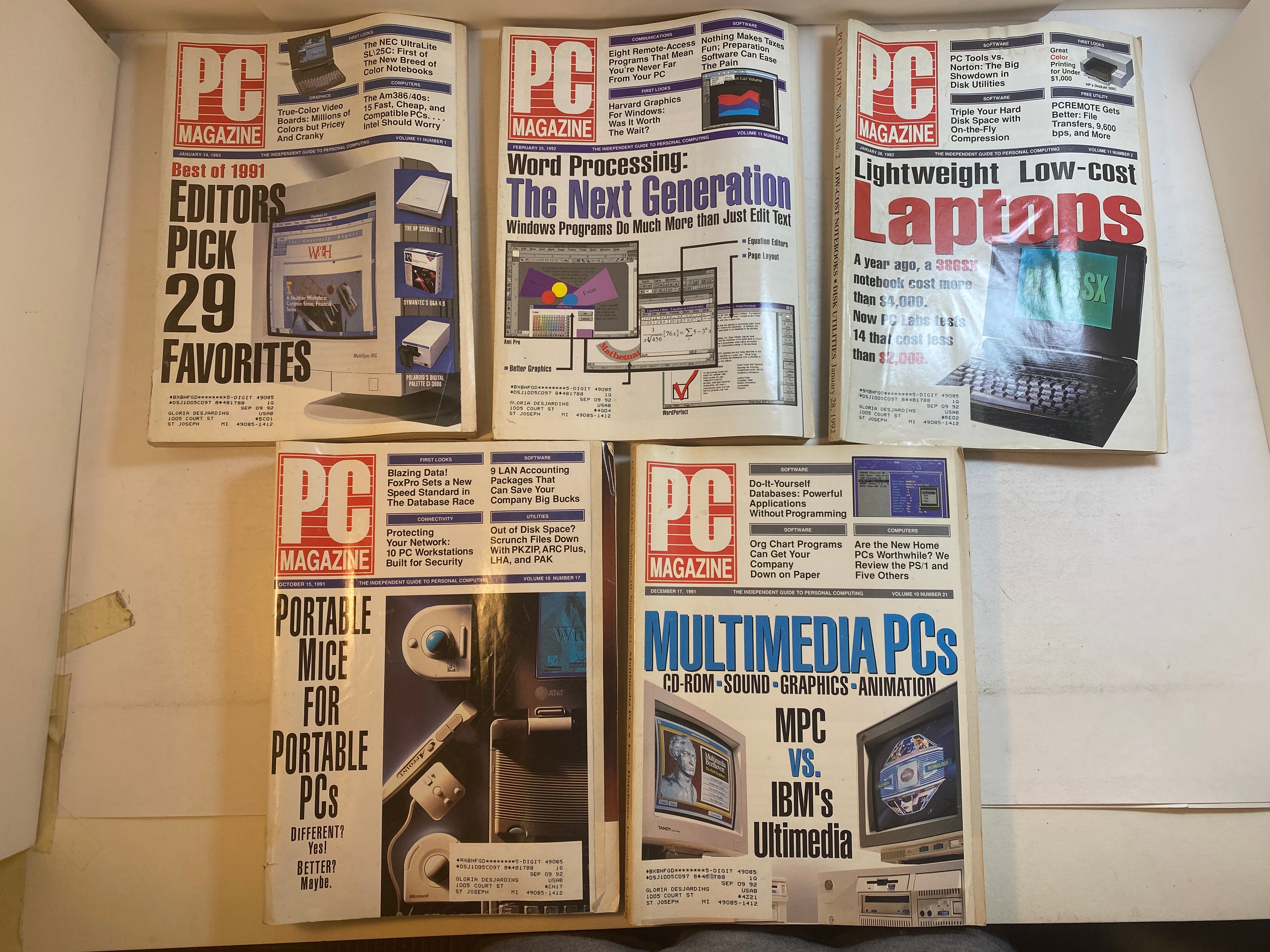 Lot of 5 Vintage PC Magazine 1991-1992