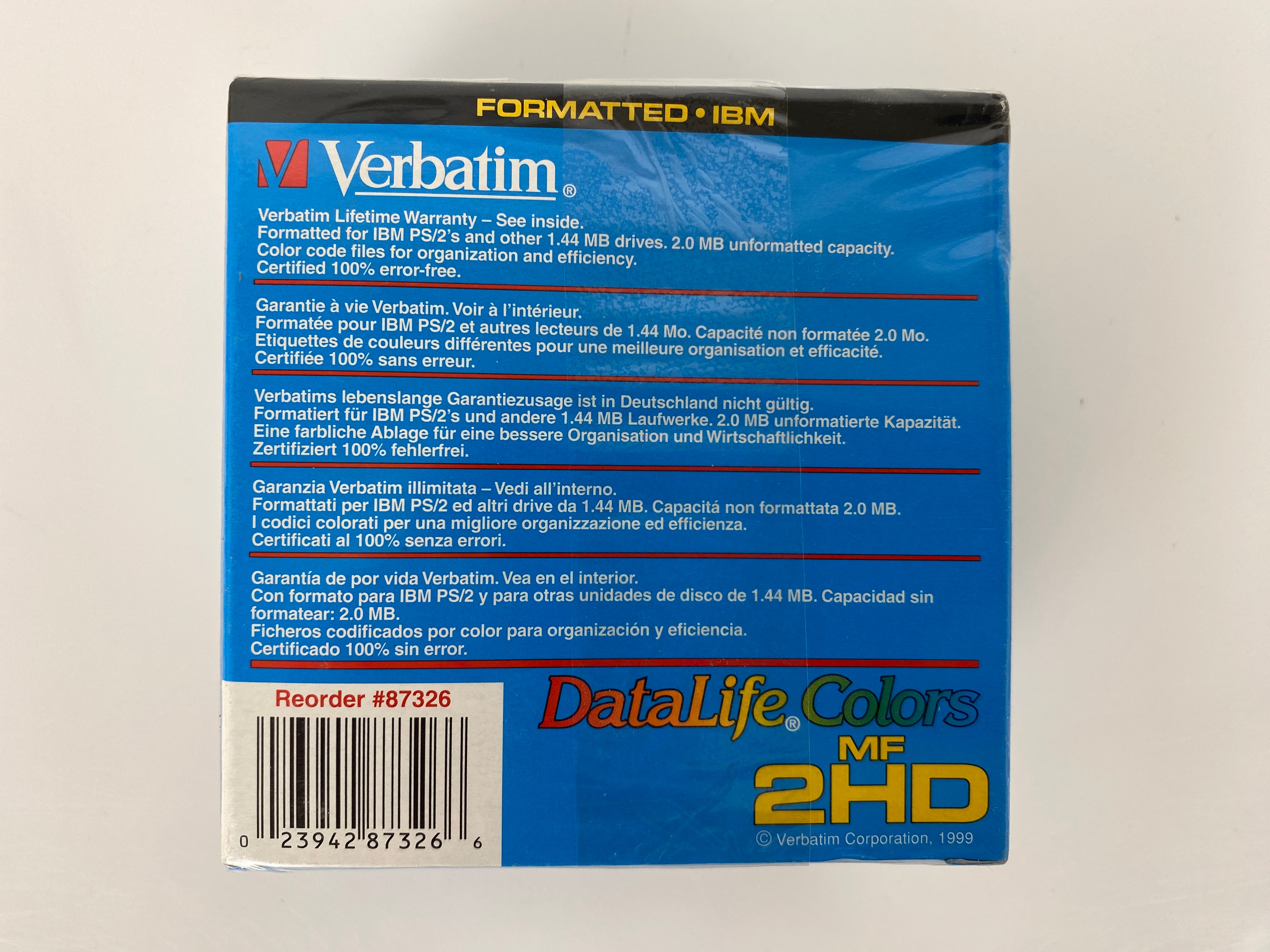 Verbatim 2HD 1.44MB DataLife Colors Diskettes 10-Pack *New*