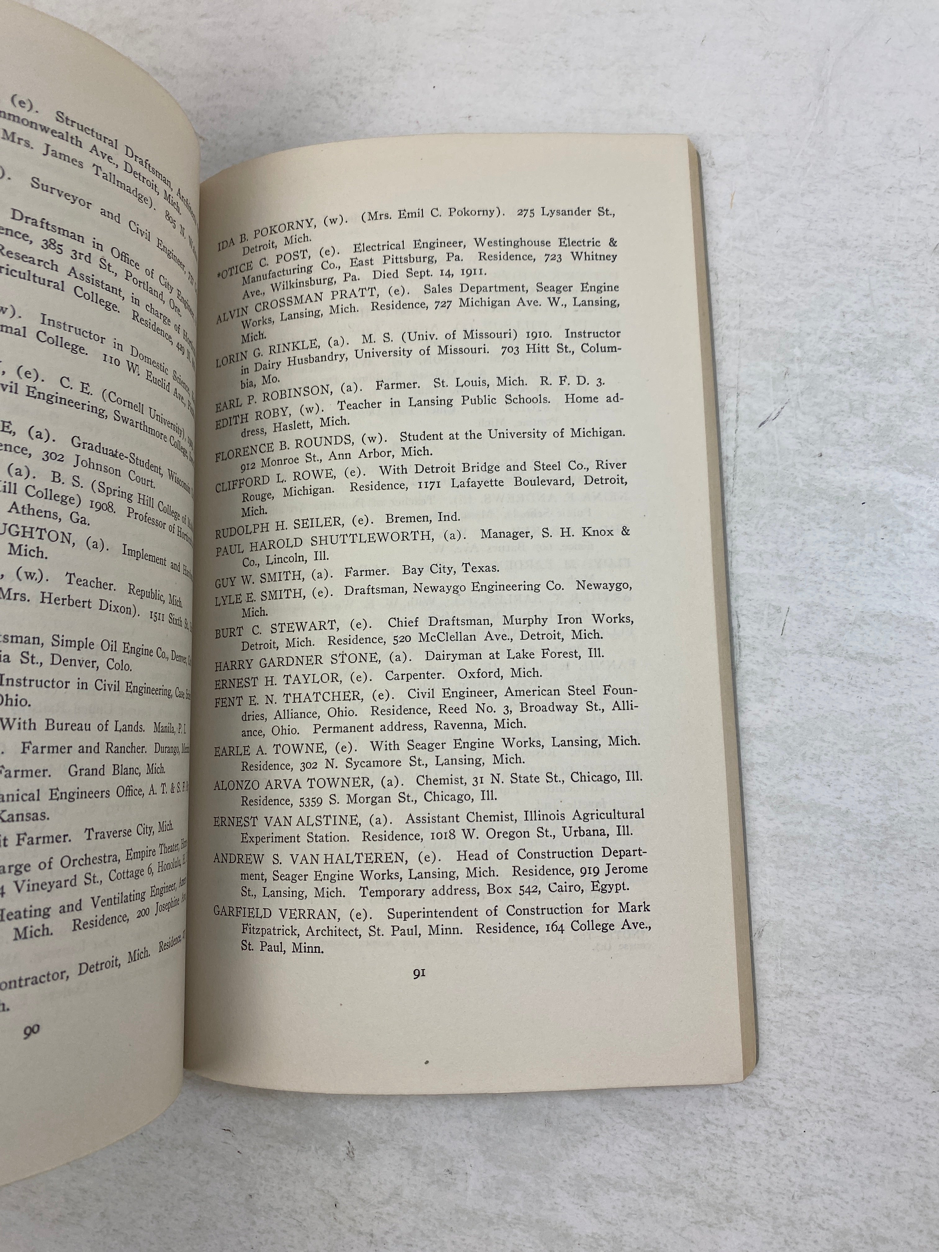 Michigan Agricultural College (MAC/MSU) Catalog of Graduates 1911