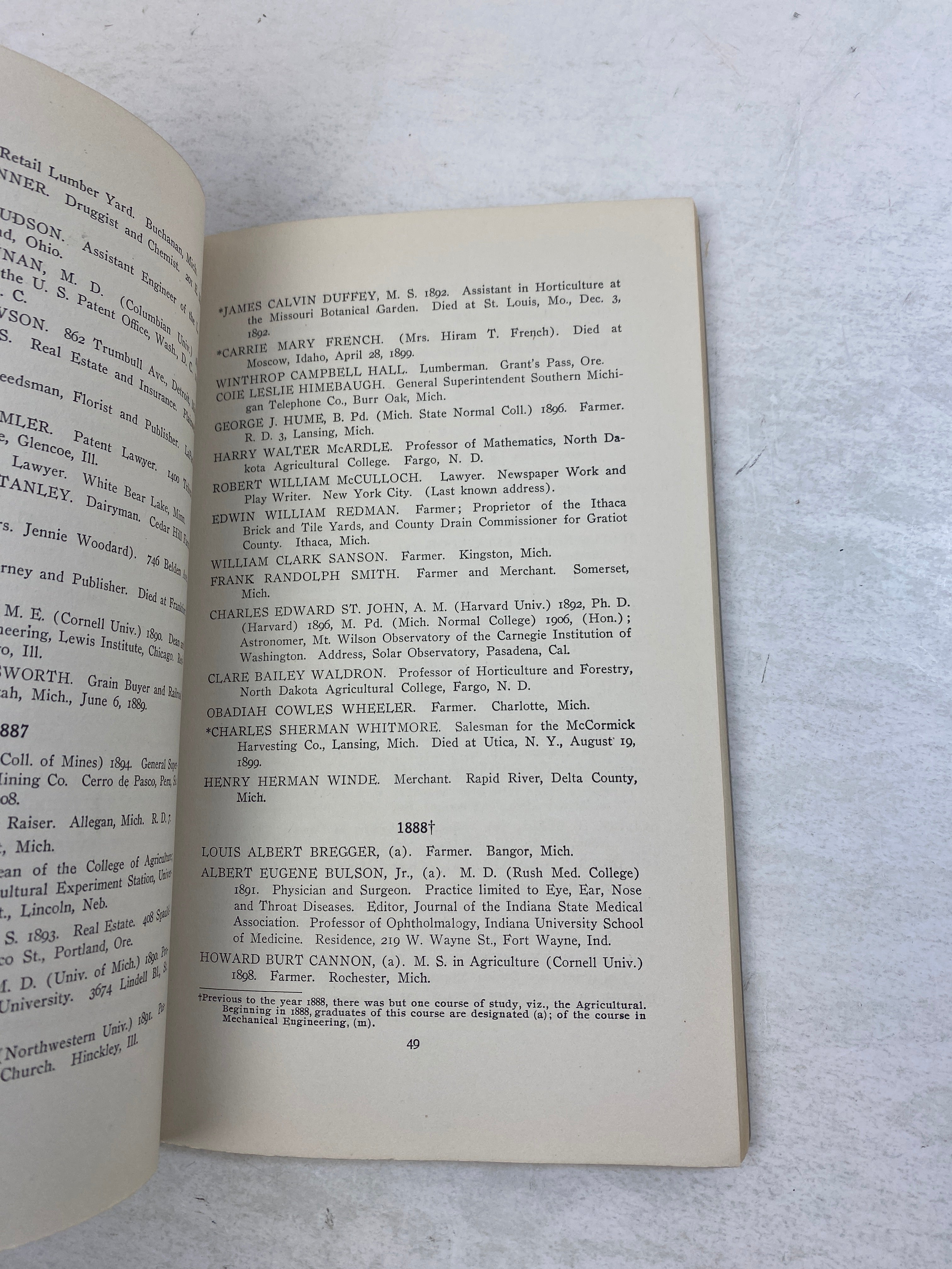 Michigan Agricultural College (MAC/MSU) Catalog of Graduates 1911