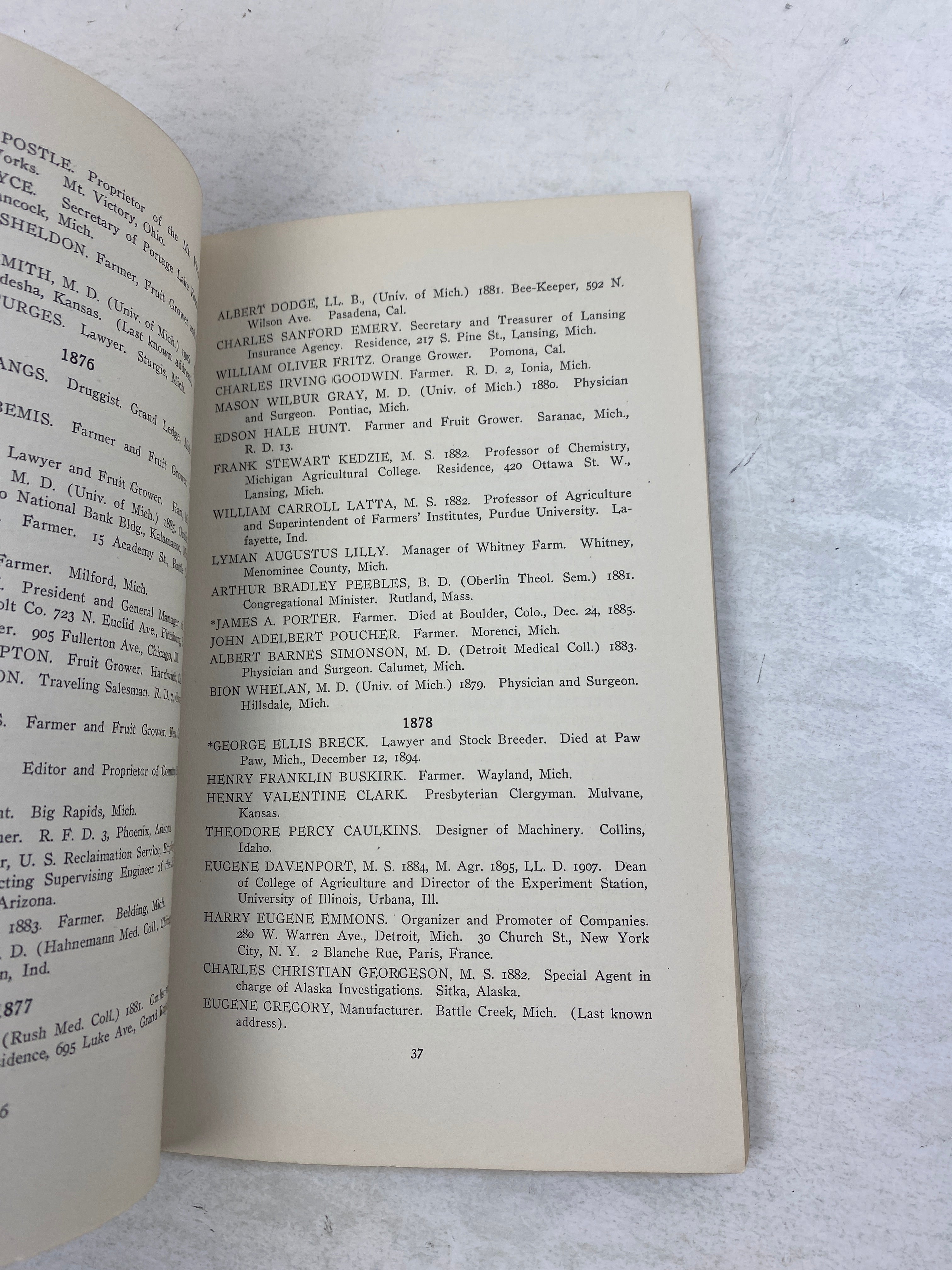 Michigan Agricultural College (MAC/MSU) Catalog of Graduates 1911