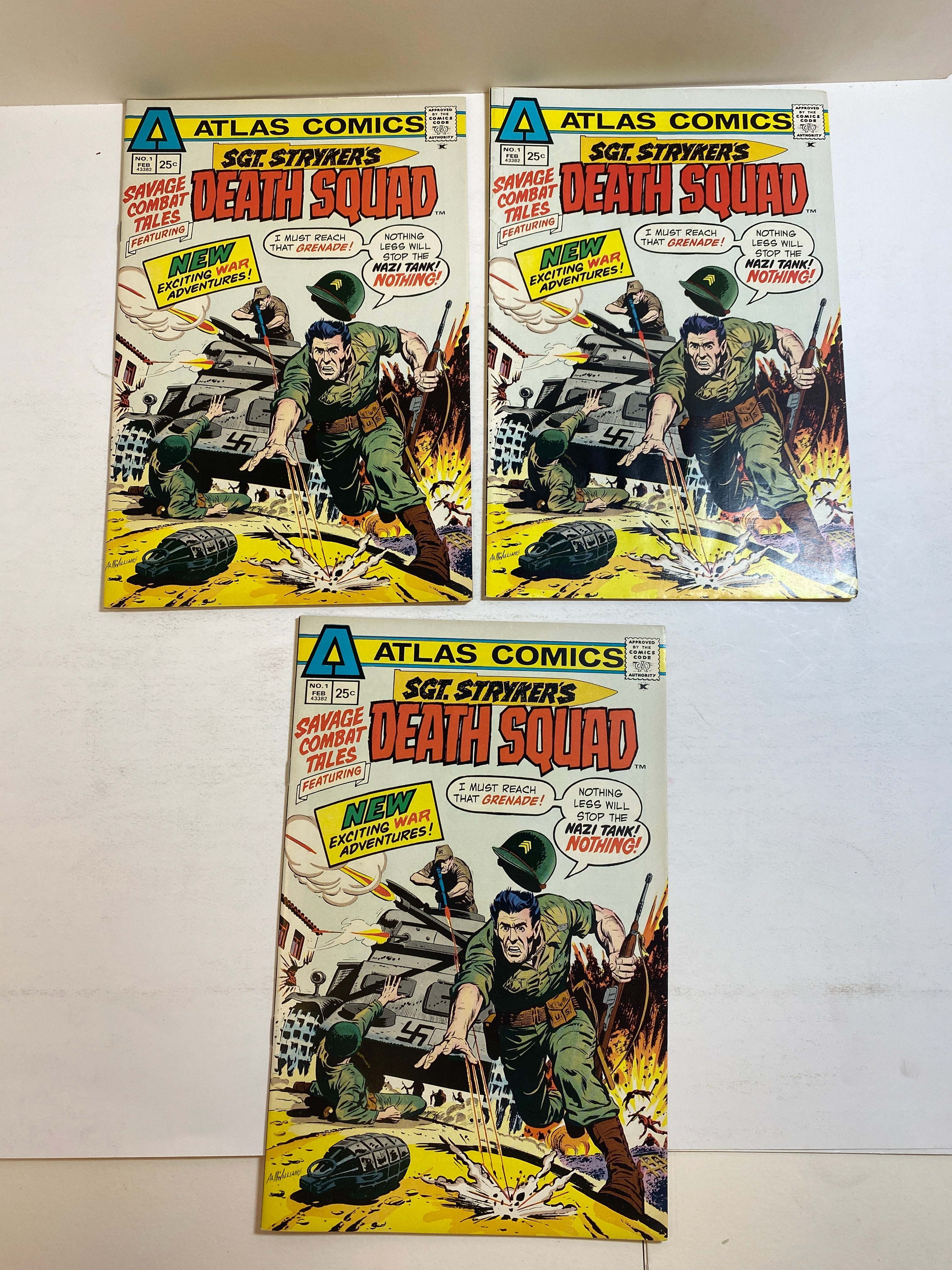 Lot of 3 Sgt Stryker's Death Squad No. 1 Atlas Comics 1975