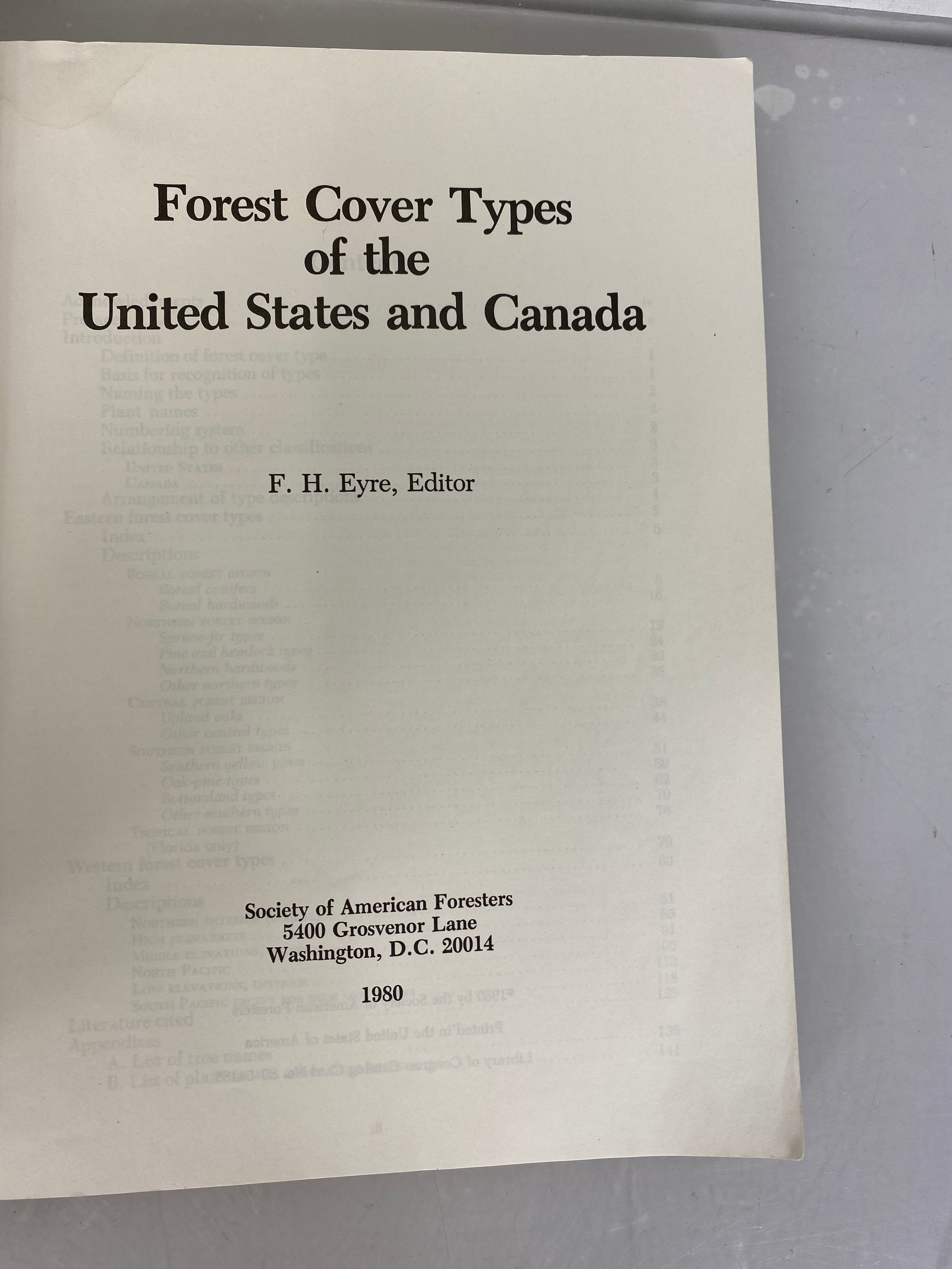 Forest Cover Types of the United States and Canada With Map by F.H. Eyre 1980 SC