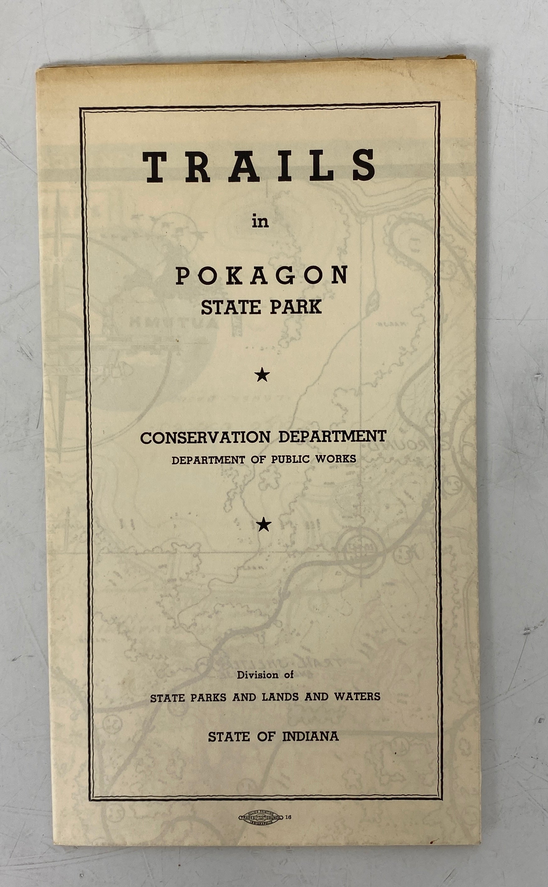 Vintage Trails in Pokagon State Park Map State of Indiana c1930s