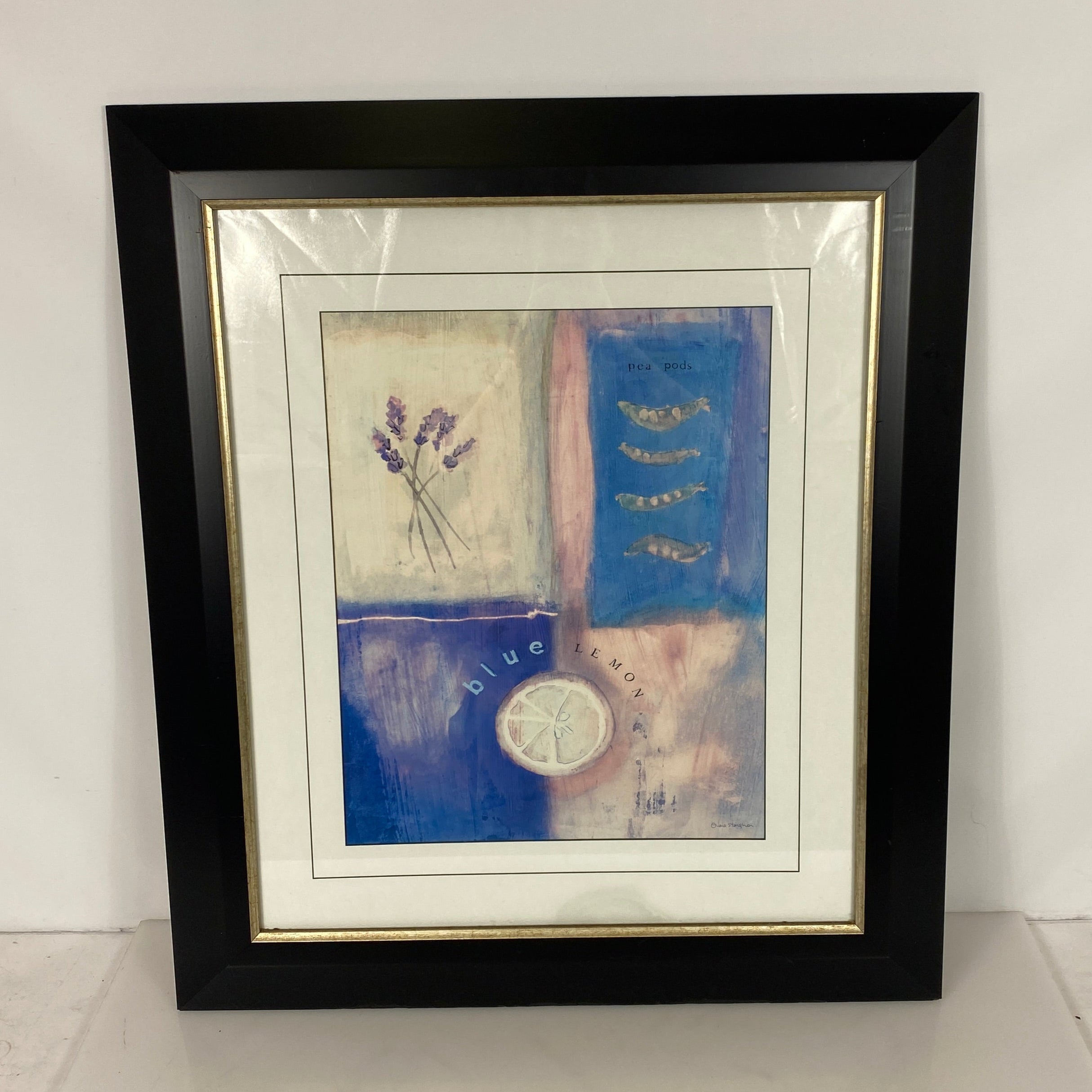 "Blue Lemon" By Emma Stanghorn Painting in Black Frame
