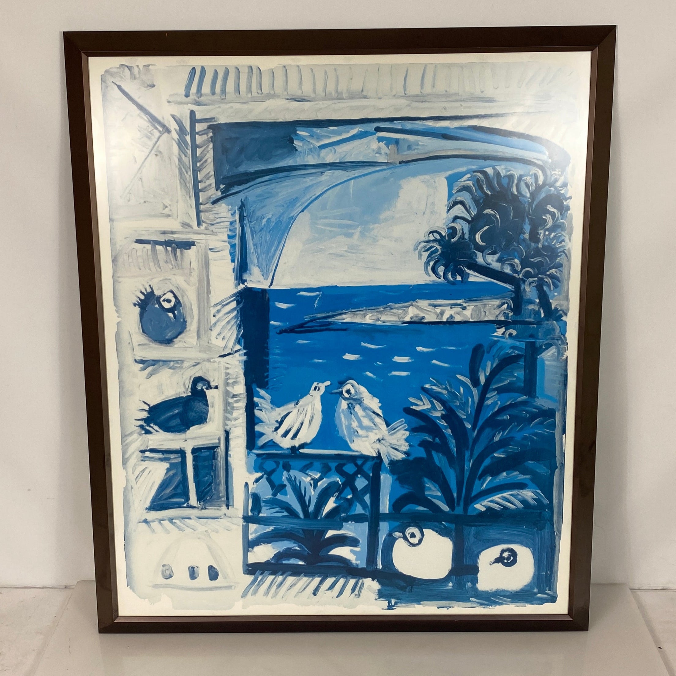 "Birds on Balcony" Painting in Bronze Nielsen Frame