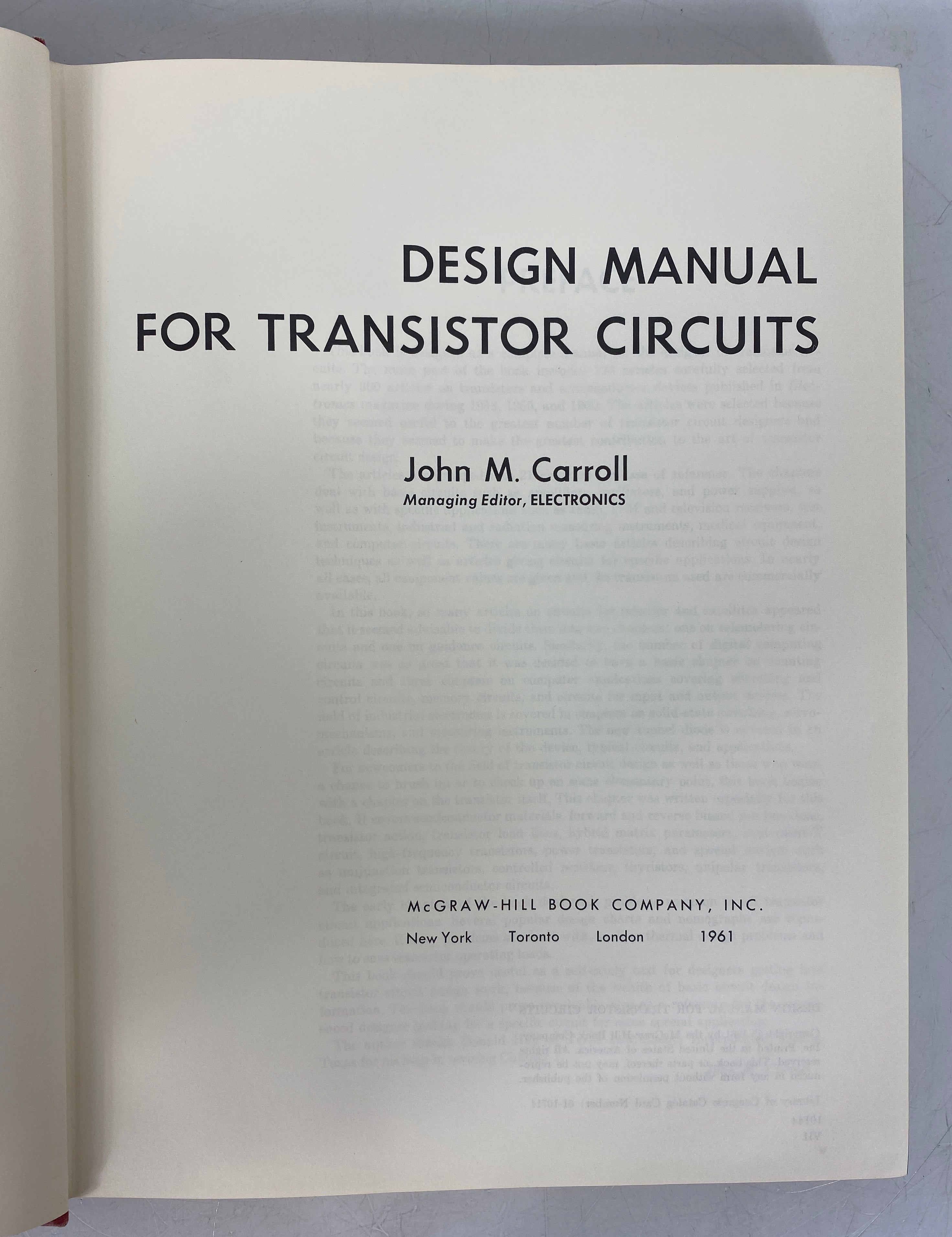 Design Manual for Transistor Circuits by John Carroll 1961 Vintage HC DJ