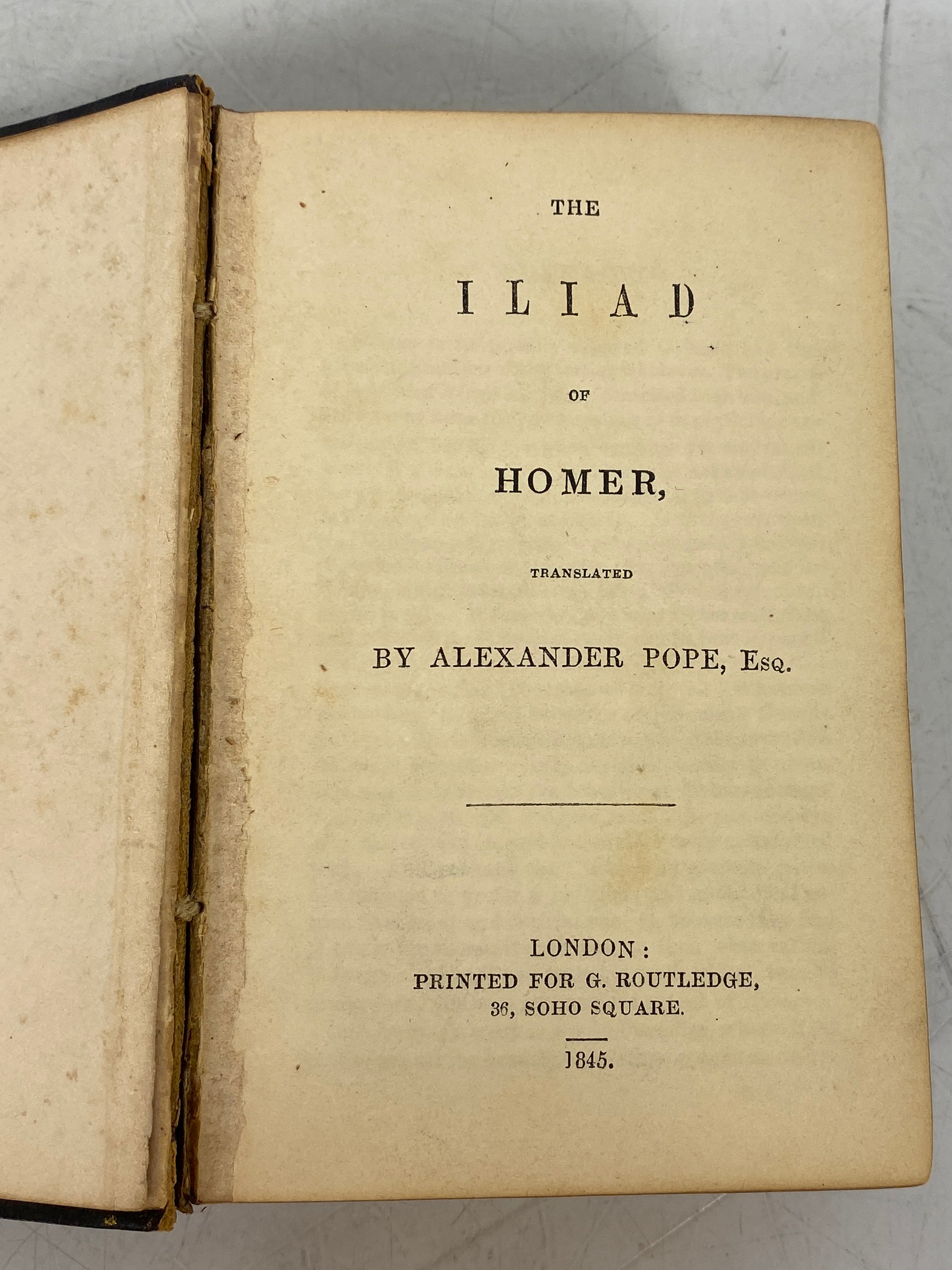 The Iliad of Homer by Alexander Pope 1845 Small Antique HC