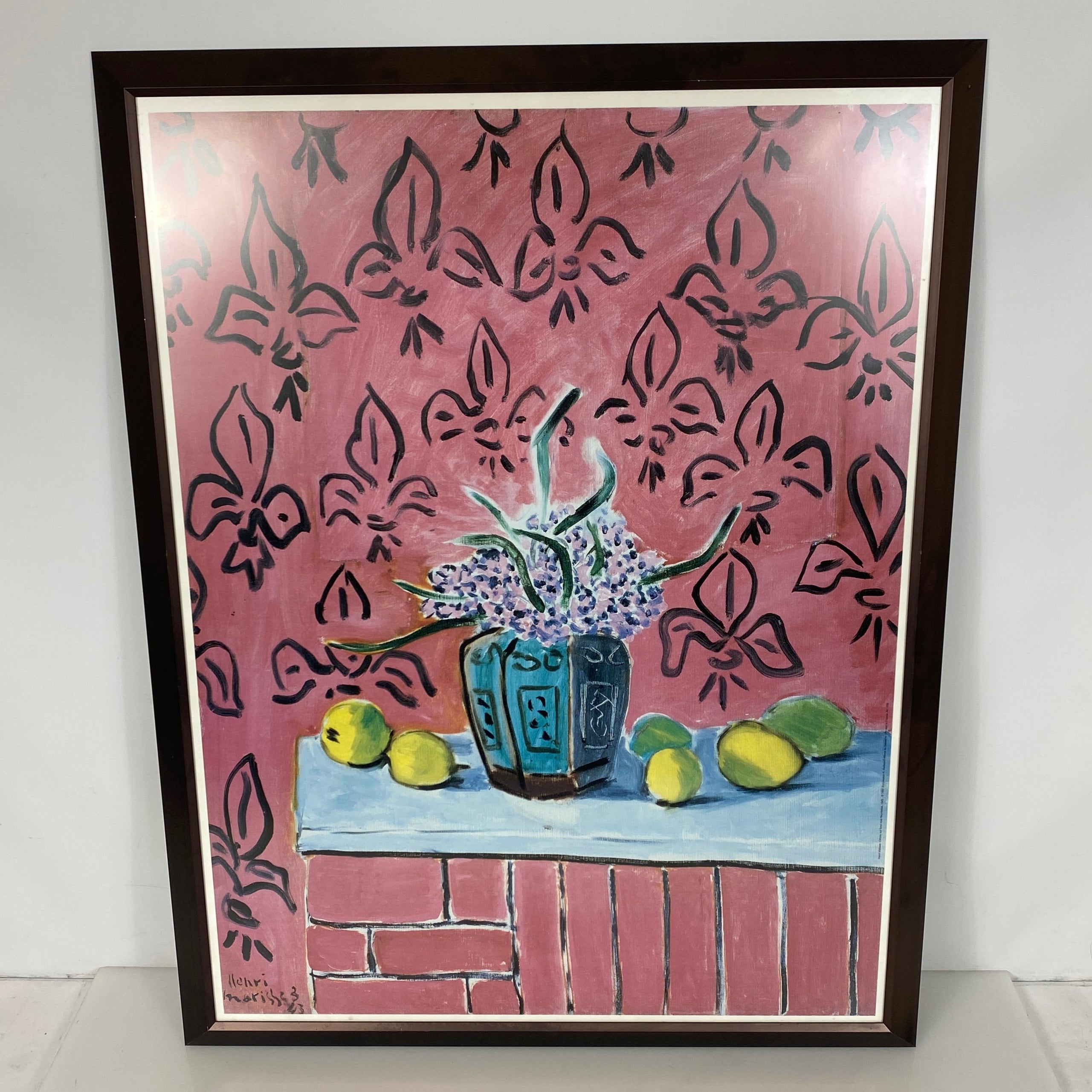 "Flower Vase and Lemons" Painting in Bronze Nielsen Frame