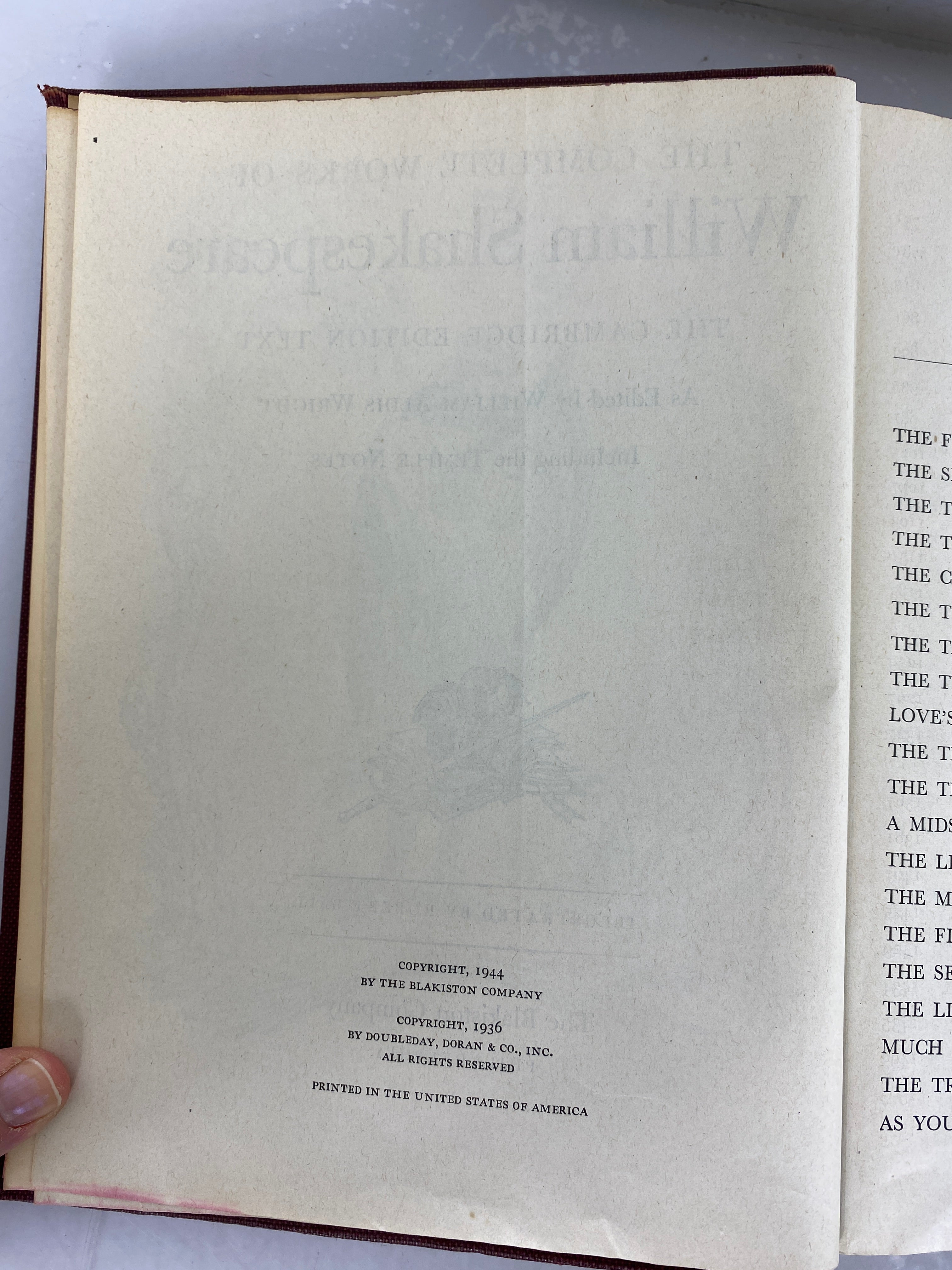 The Complete Works of William Shakespeare William Wright 1944 HC