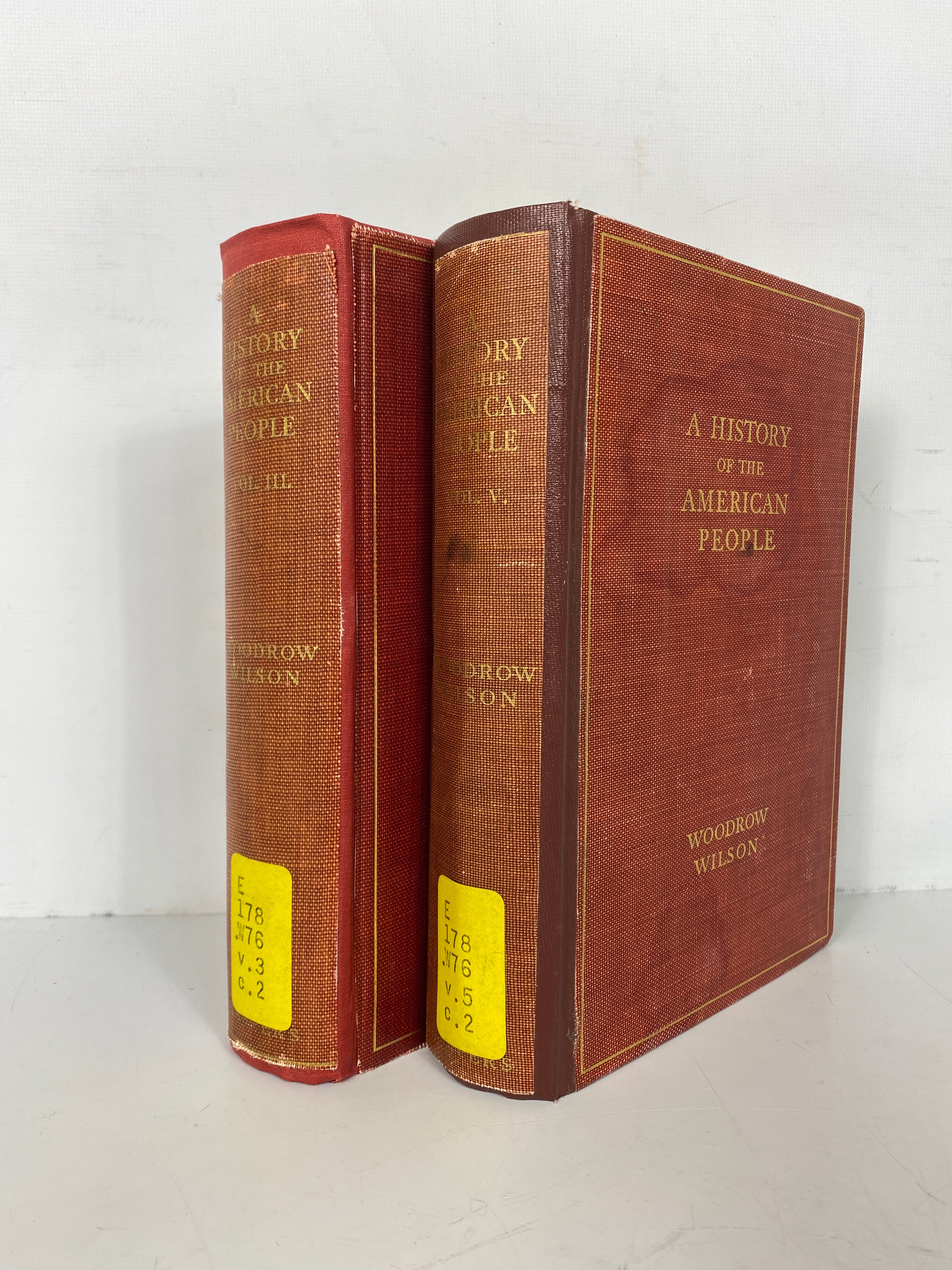 2 Vols: A History of the American People Woodrow Wilson 3 & 5 1902 Ex-Library HC