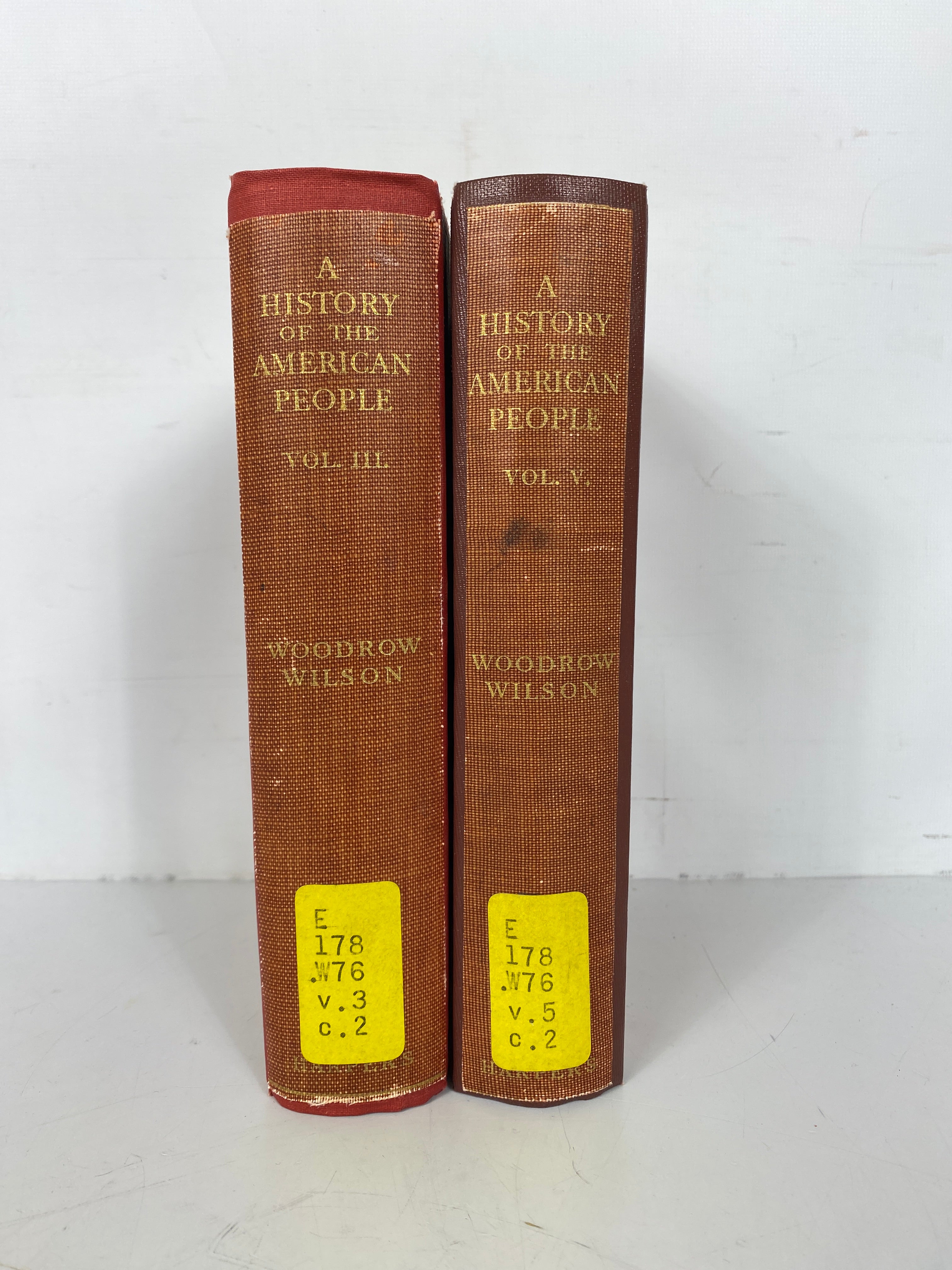 2 Vols: A History of the American People Woodrow Wilson 3 & 5 1902 Ex-Library HC