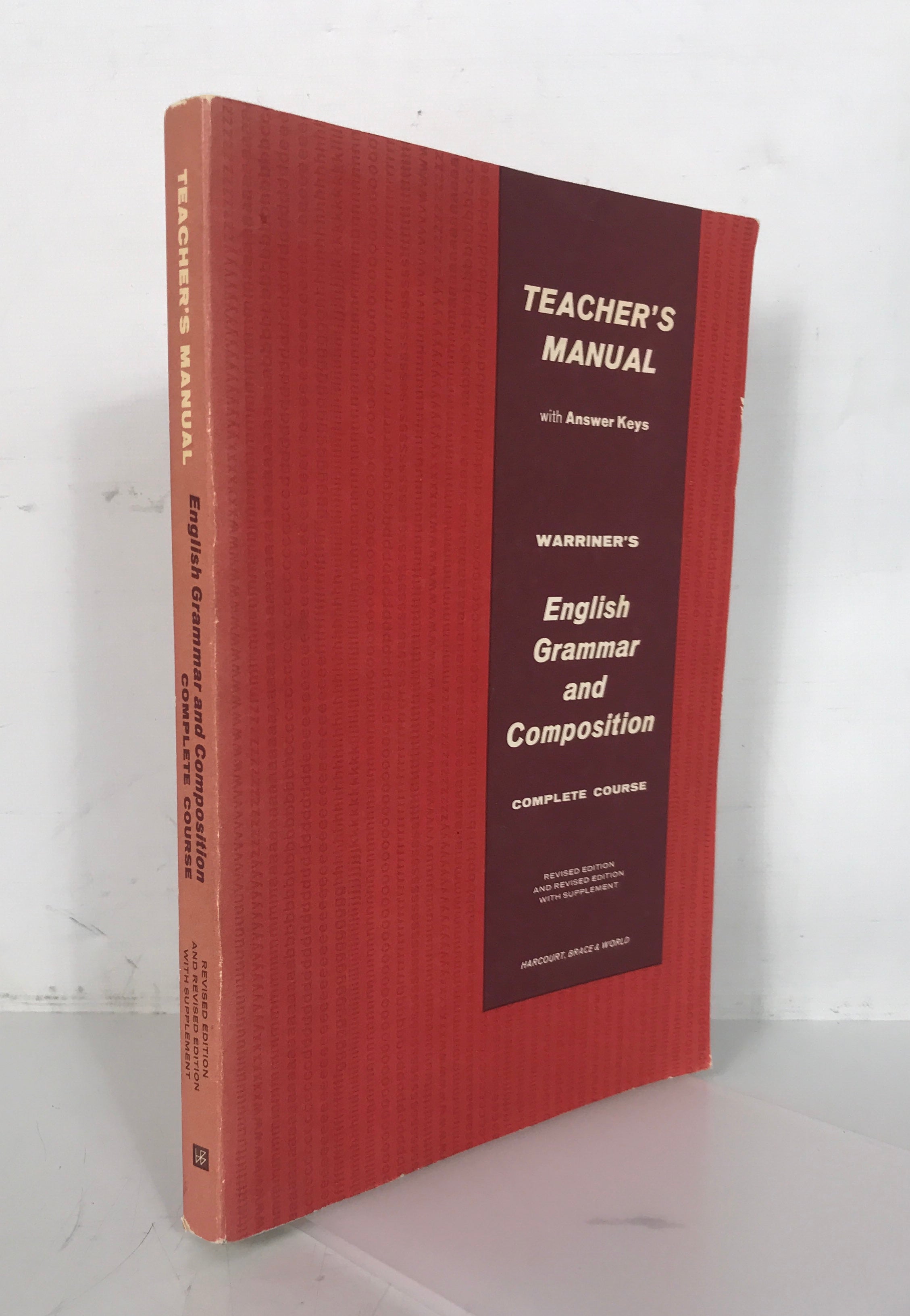 Warriner's English Grammar & Composition Teacher's Manual 1969 SC Ex-Library