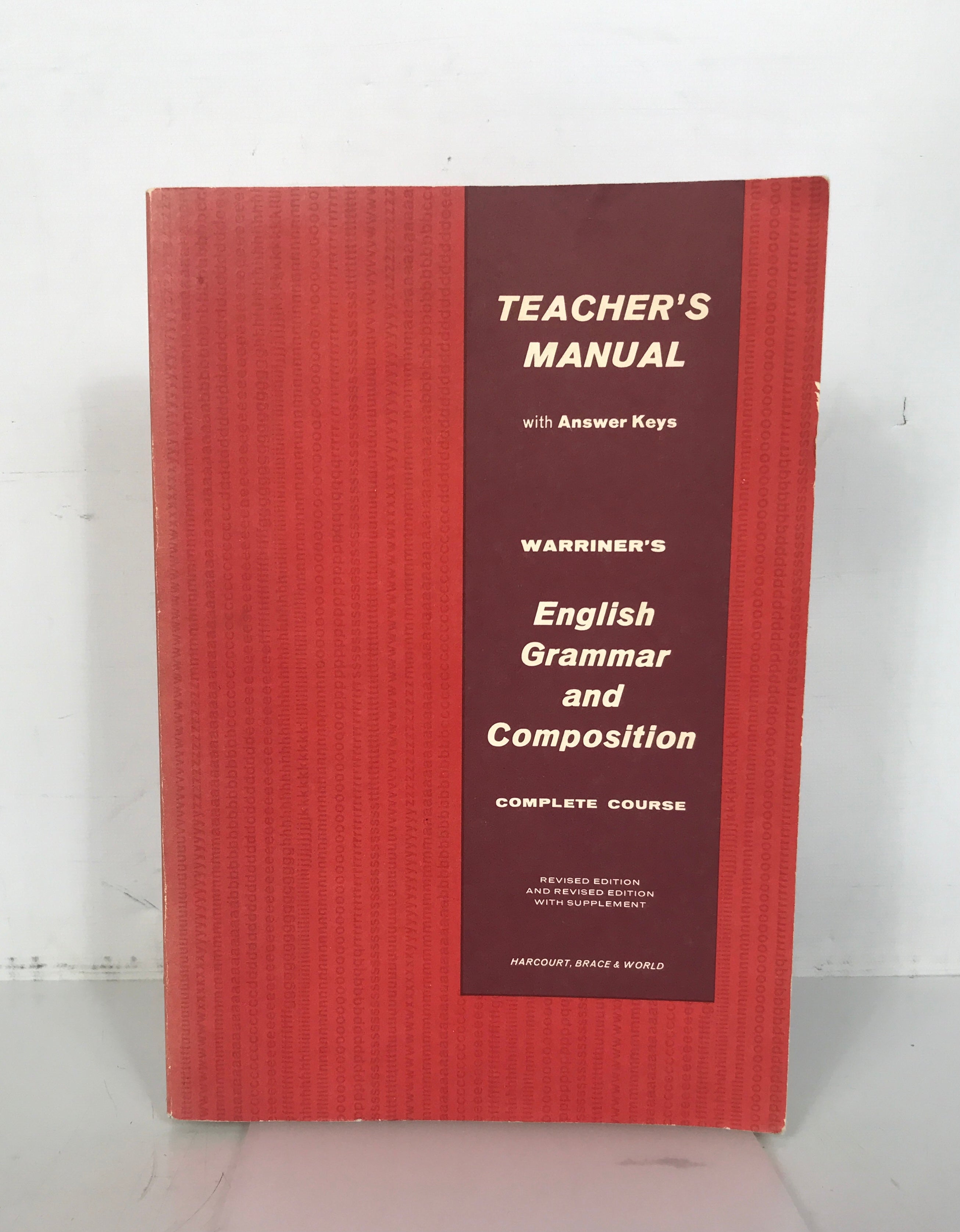 Warriner's English Grammar & Composition Teacher's Manual 1969 SC Ex-Library