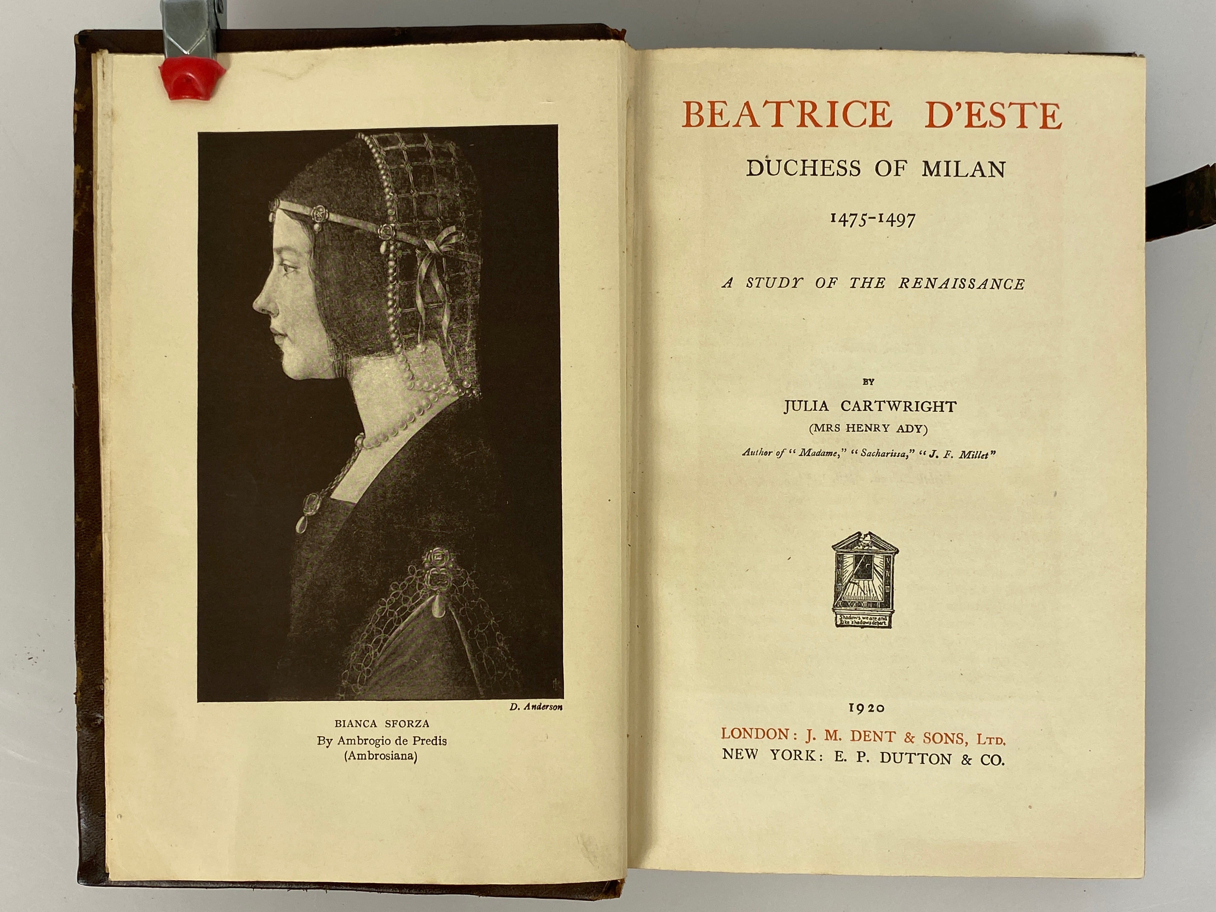 Beatrice D'Este Duchess of Milan by Cartwright 1920 Rare Clasp Bound Leather