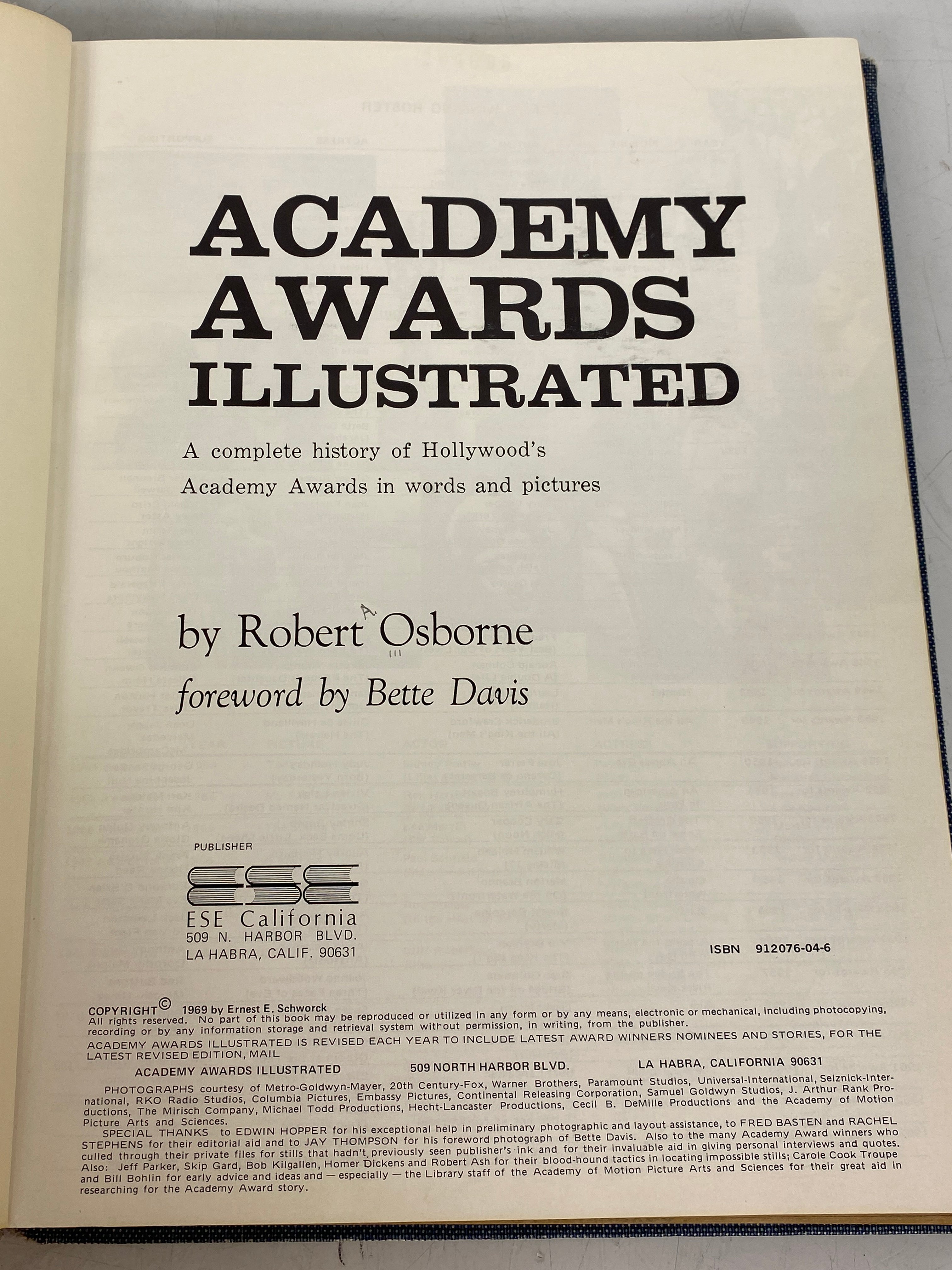 Academy Awards Illustrated Robert Osborne 1969 Vintage HC Ex-Library