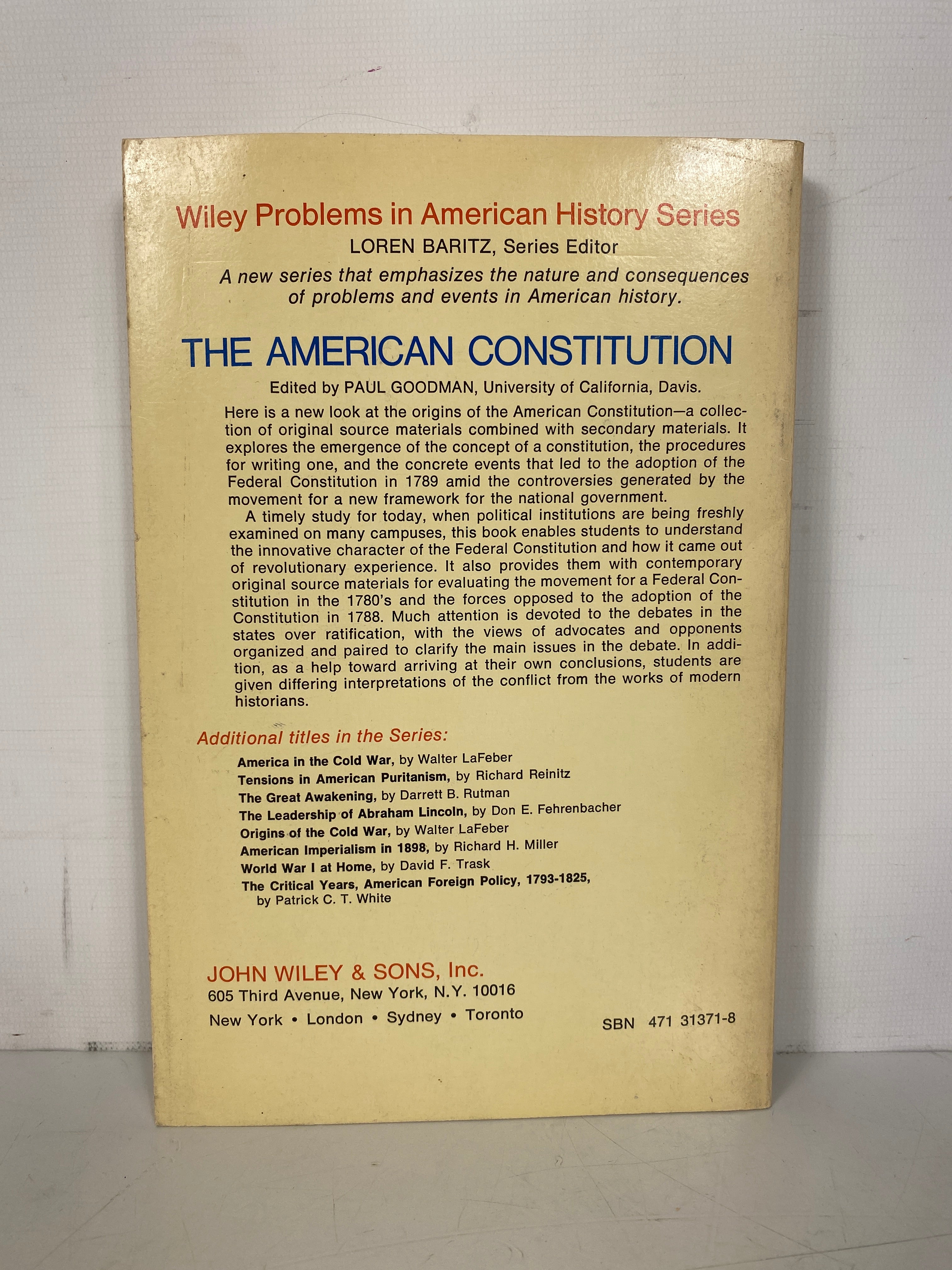 The American Constitution by Paul Goodman 1970 Vintage SC