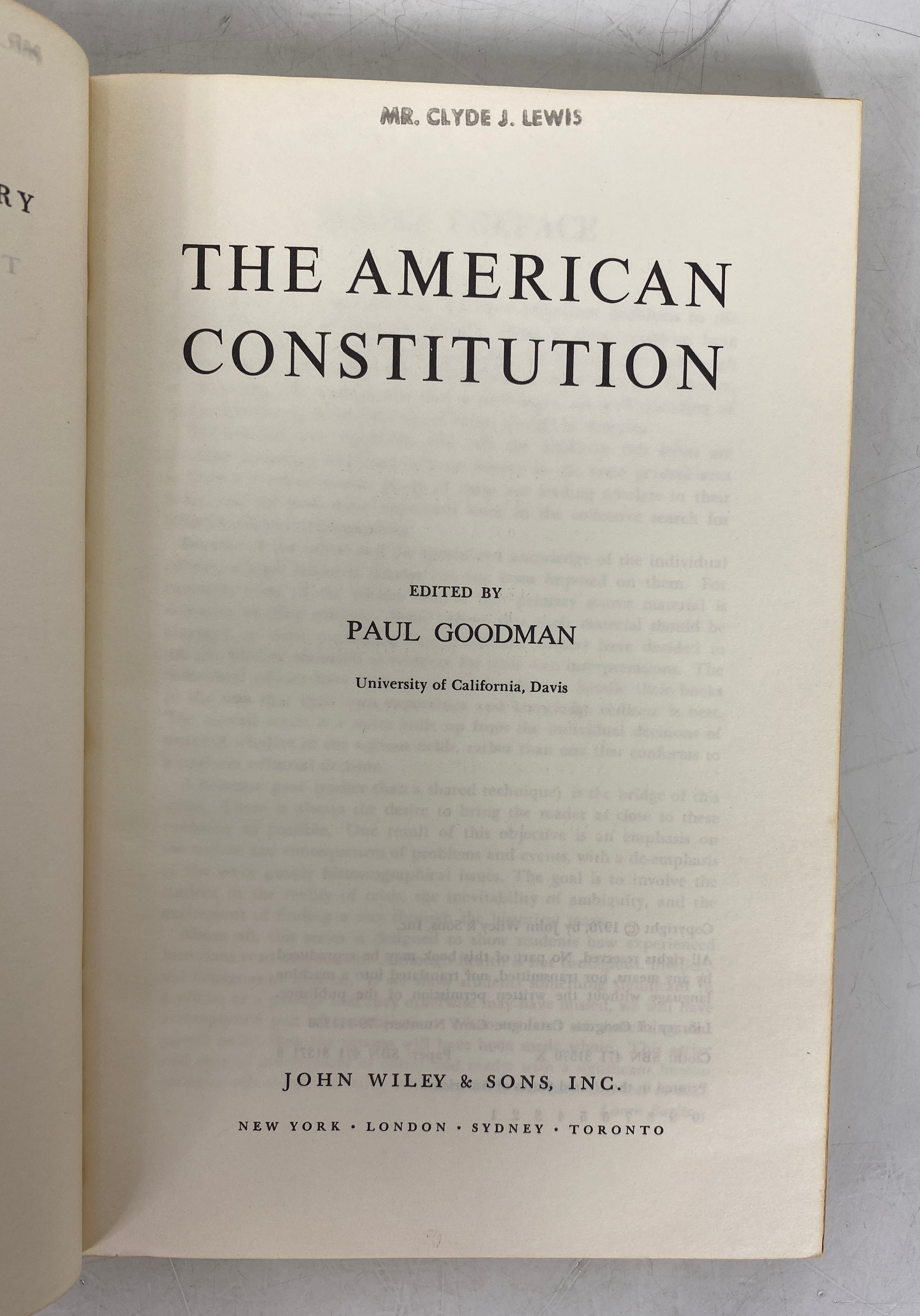 The American Constitution by Paul Goodman 1970 Vintage SC