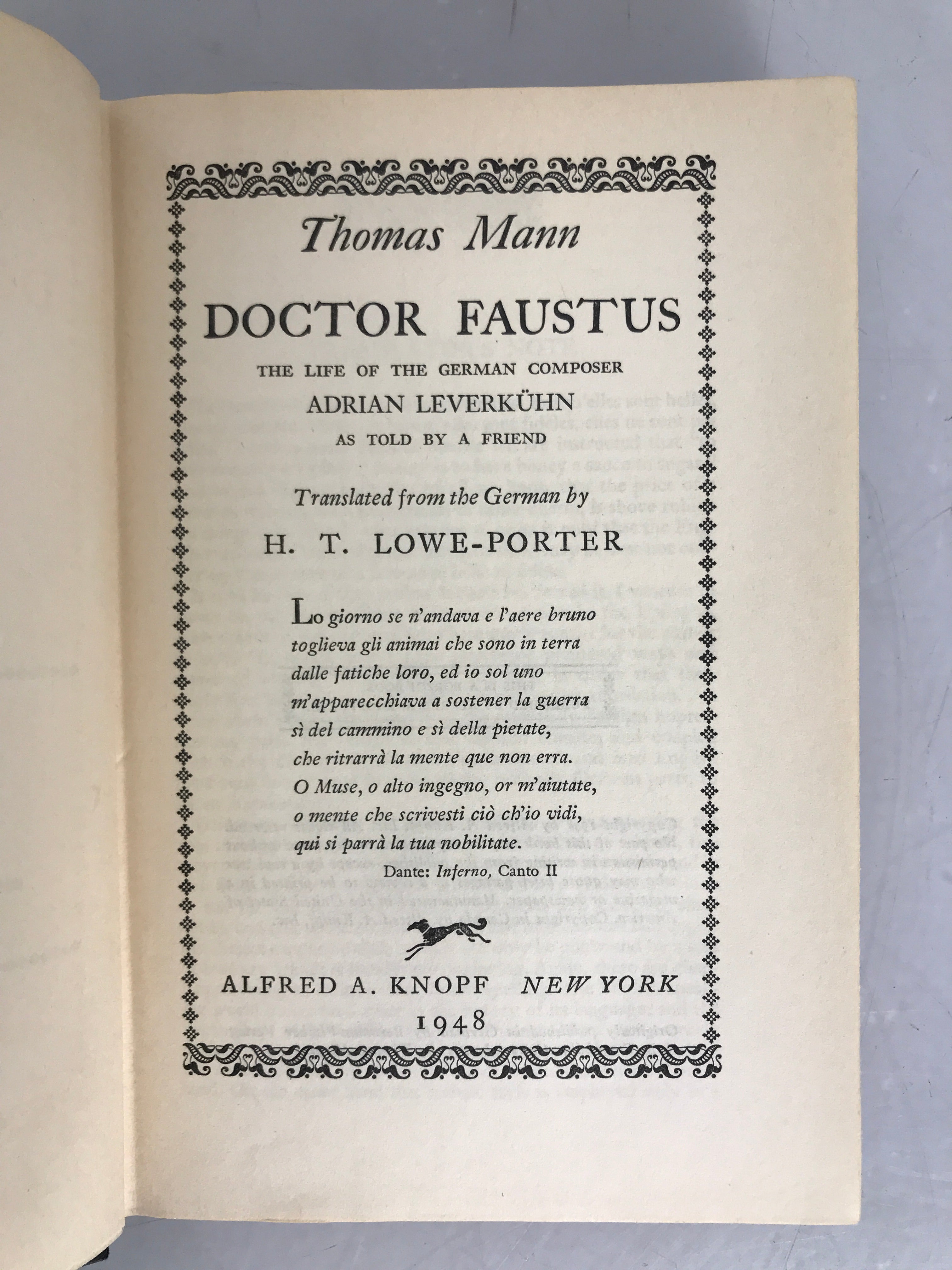 Thomas Mann Doctor Faustus Alfred A. Knopf First American Edition 1948 HC