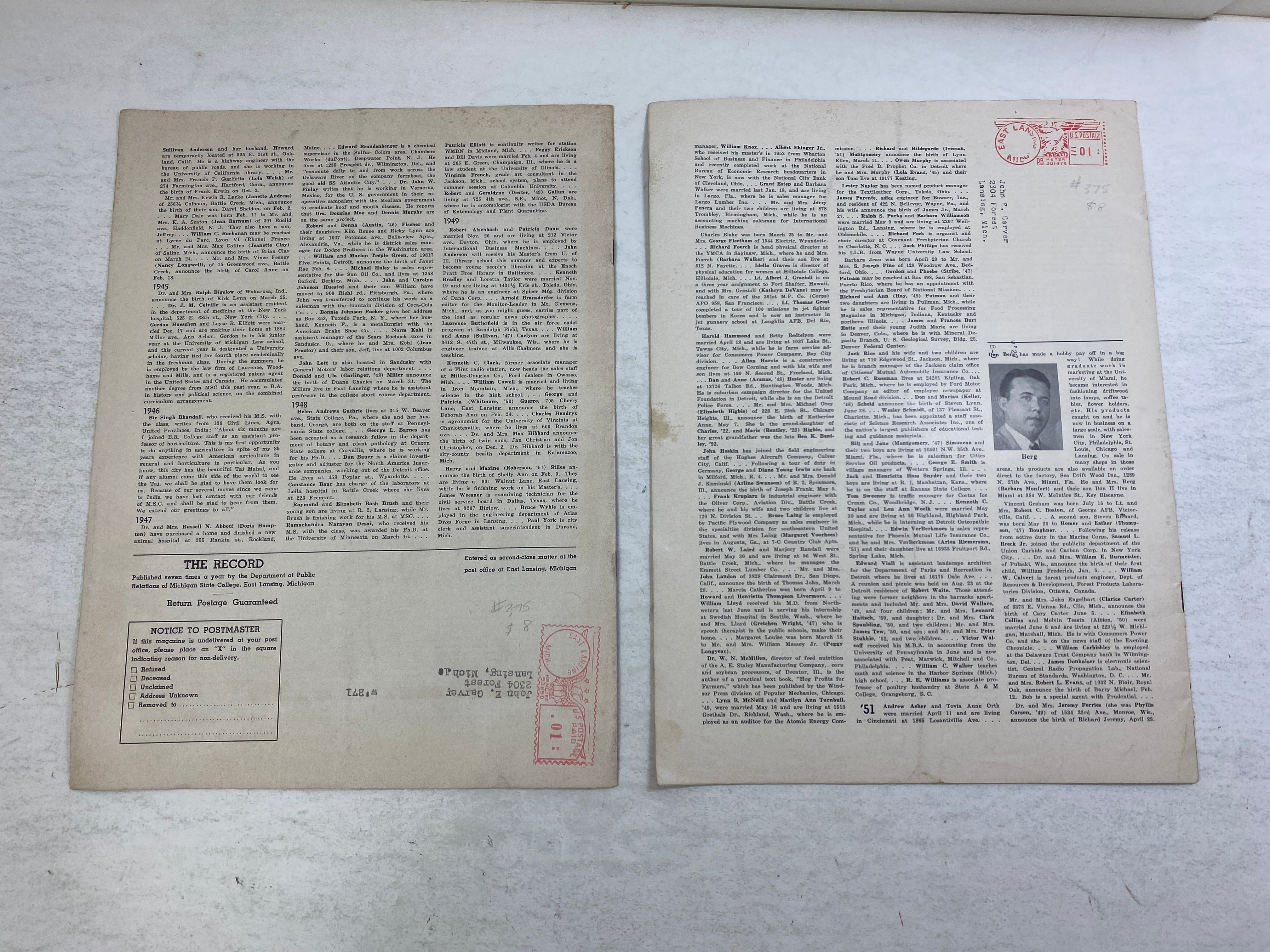 Lot of 7 MSU Alumni Record Magazines 1950-1954
