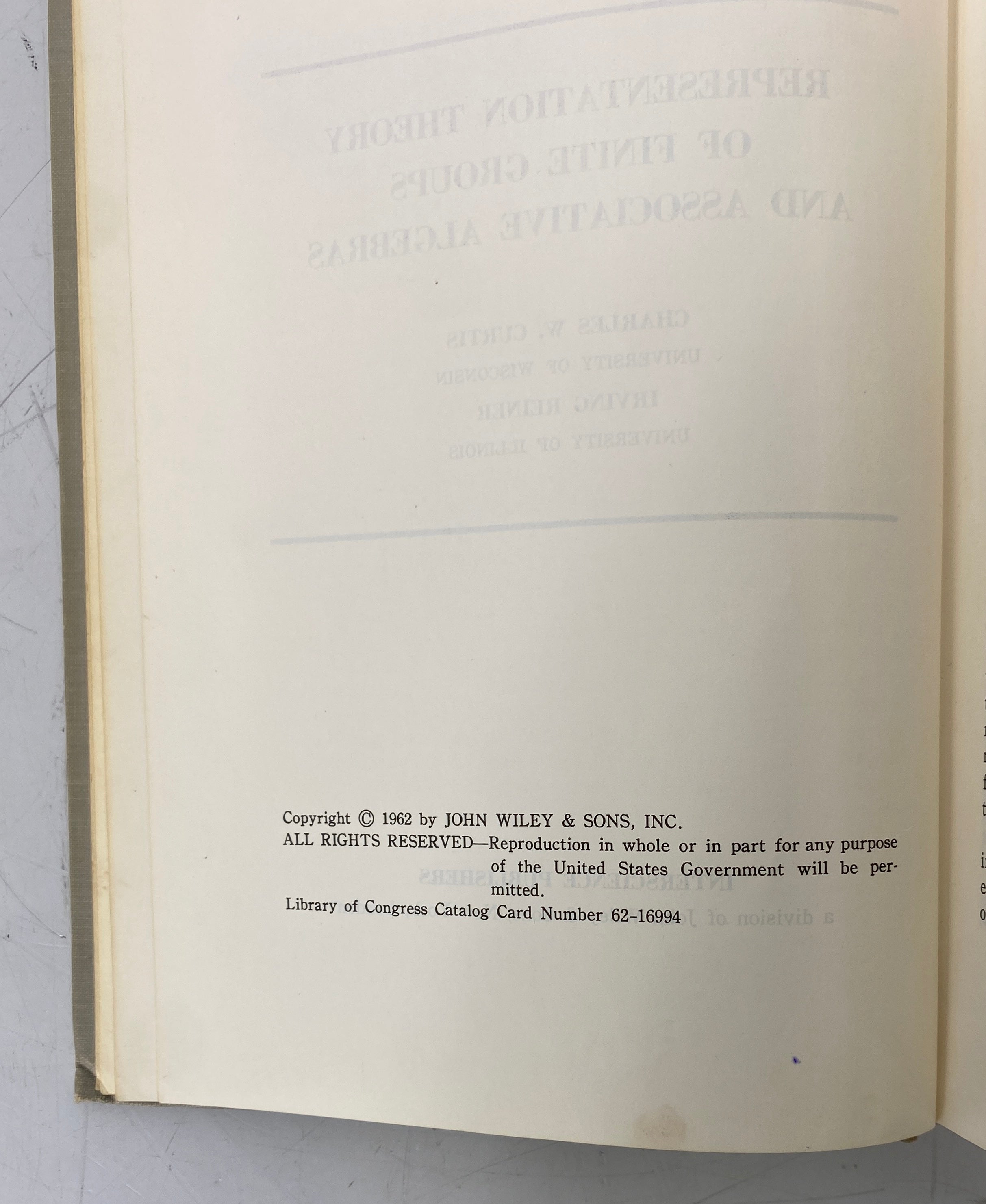 Representation Theory of Finite Groups and Associative Algebras 1962 HC