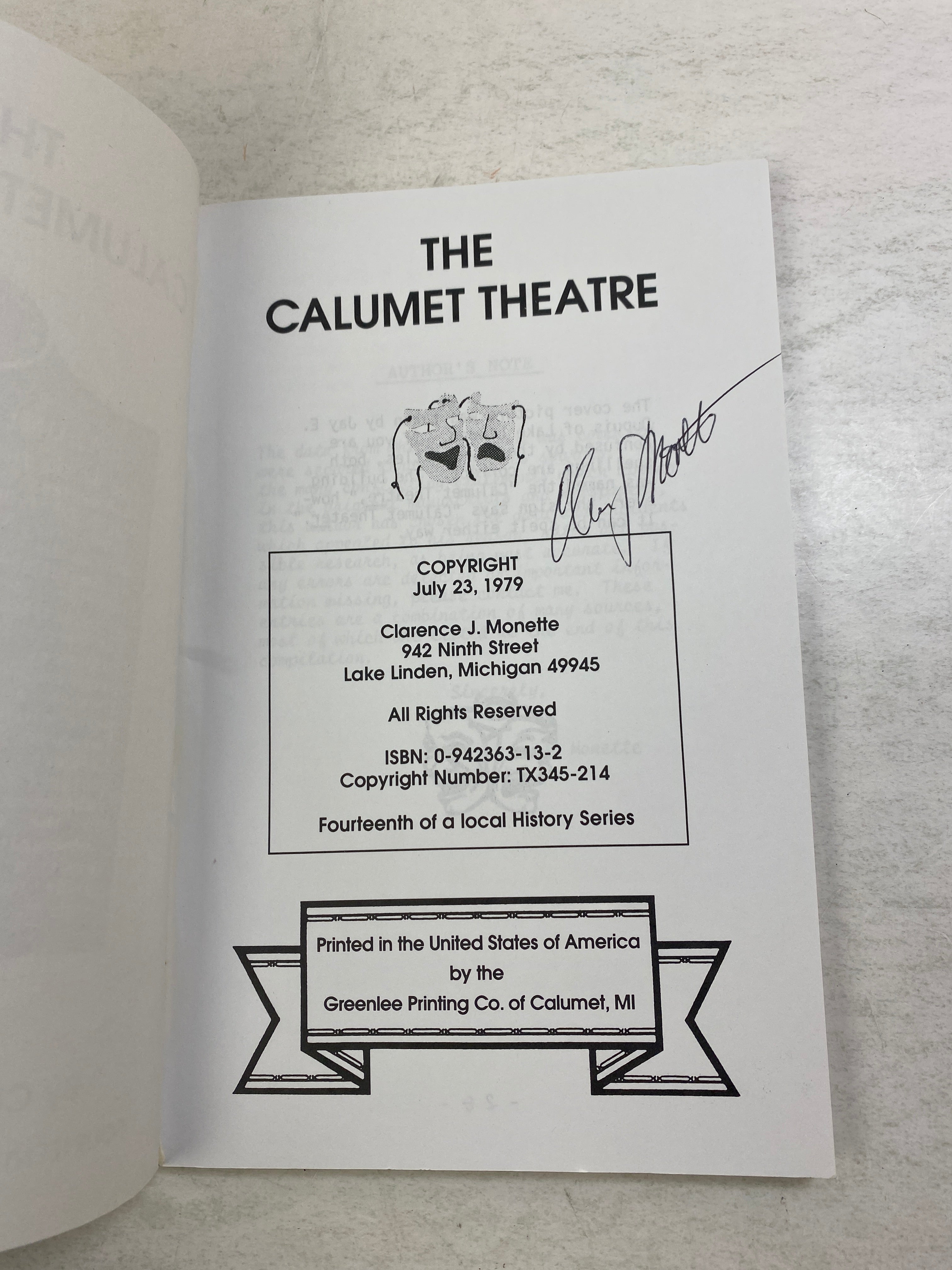 Michigan History Calumet Theatre Clarence Monette 1979 *Signed*